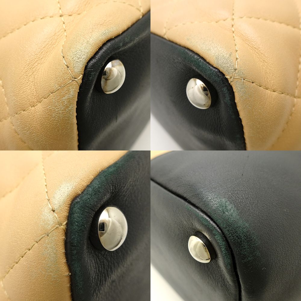 Chanel Cambon Line Tote Bag Lambskin Beige Black