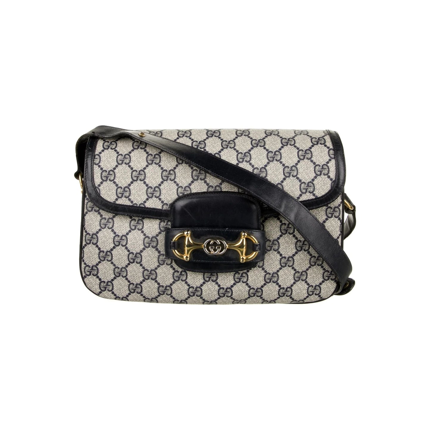 Gucci navy Guccissima leather 1955 Horse-bit shoulder bag