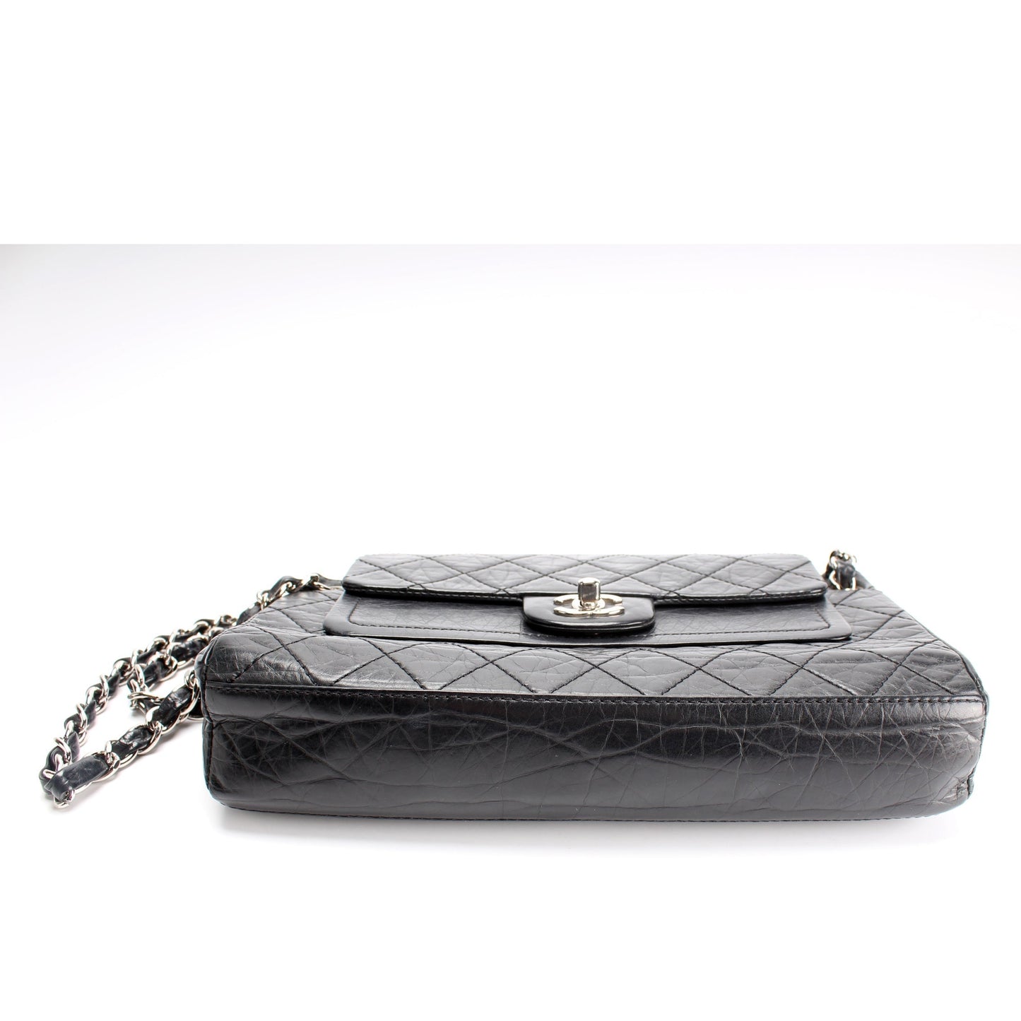 Chanel CC Accordion Double Flap Distressed Calfskin Bag