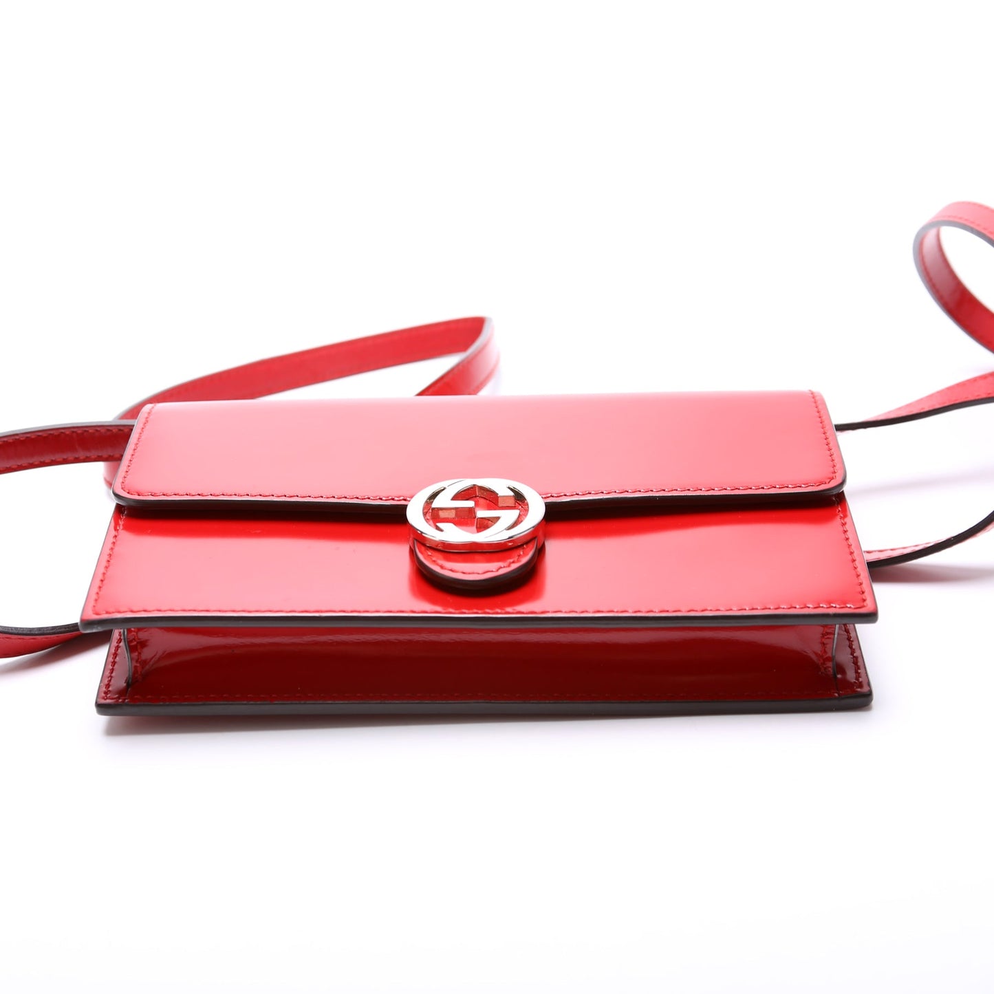 Gucci 369664 Interlocking G Patent Leather Icon Wallet Crossbody Bag
