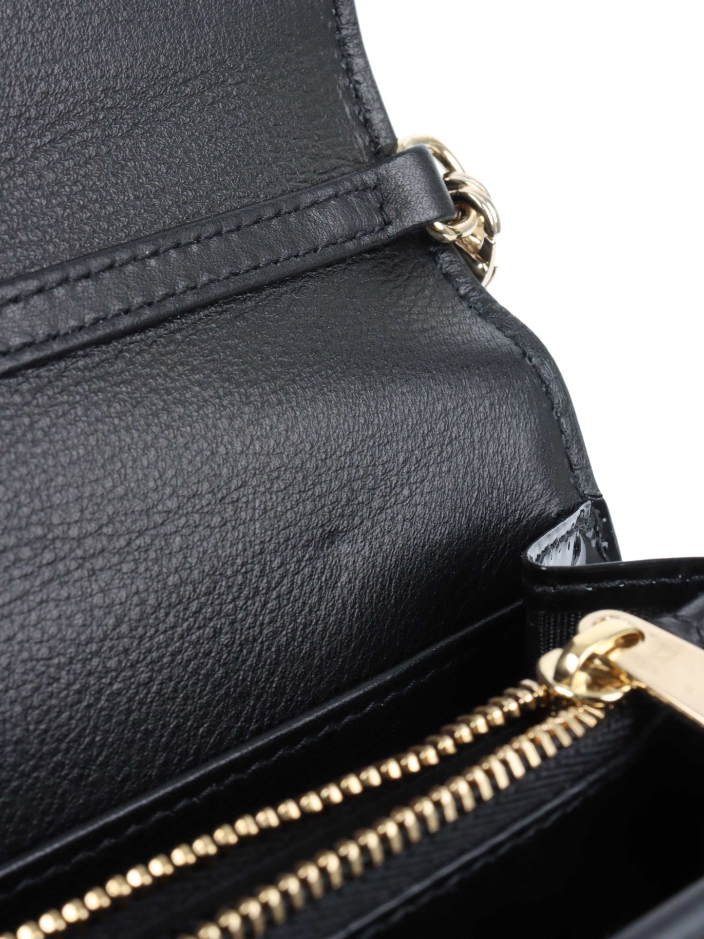 Dior Black Patent Leather 30 Montaigne Chain Clutch.