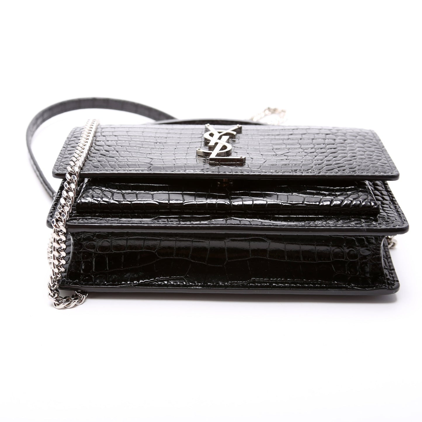 Saint Laurent Sunset Croc Embossed Chain Wallet 33026 Bag