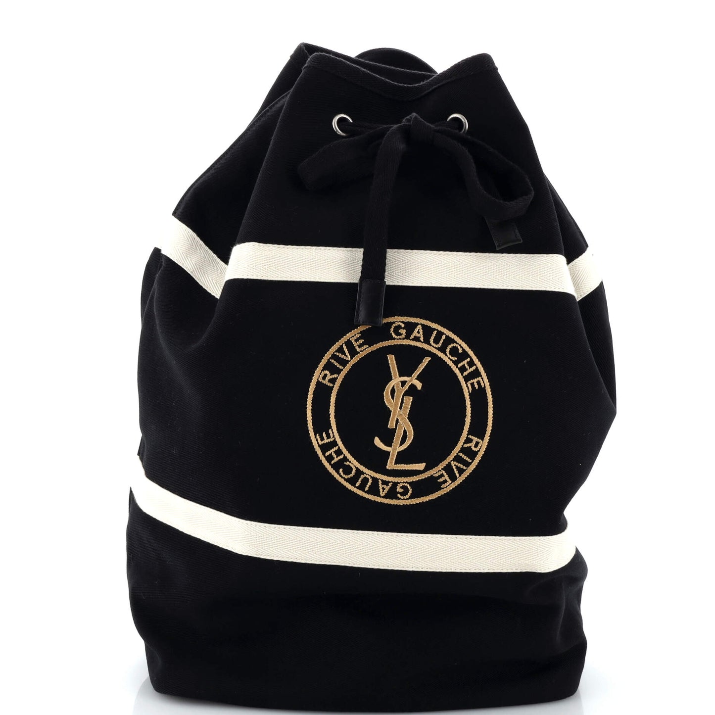 Luxury Saint Laurent Trending 2025 Rive Gauche Drawstring Sling Bag Embroidered Canvas