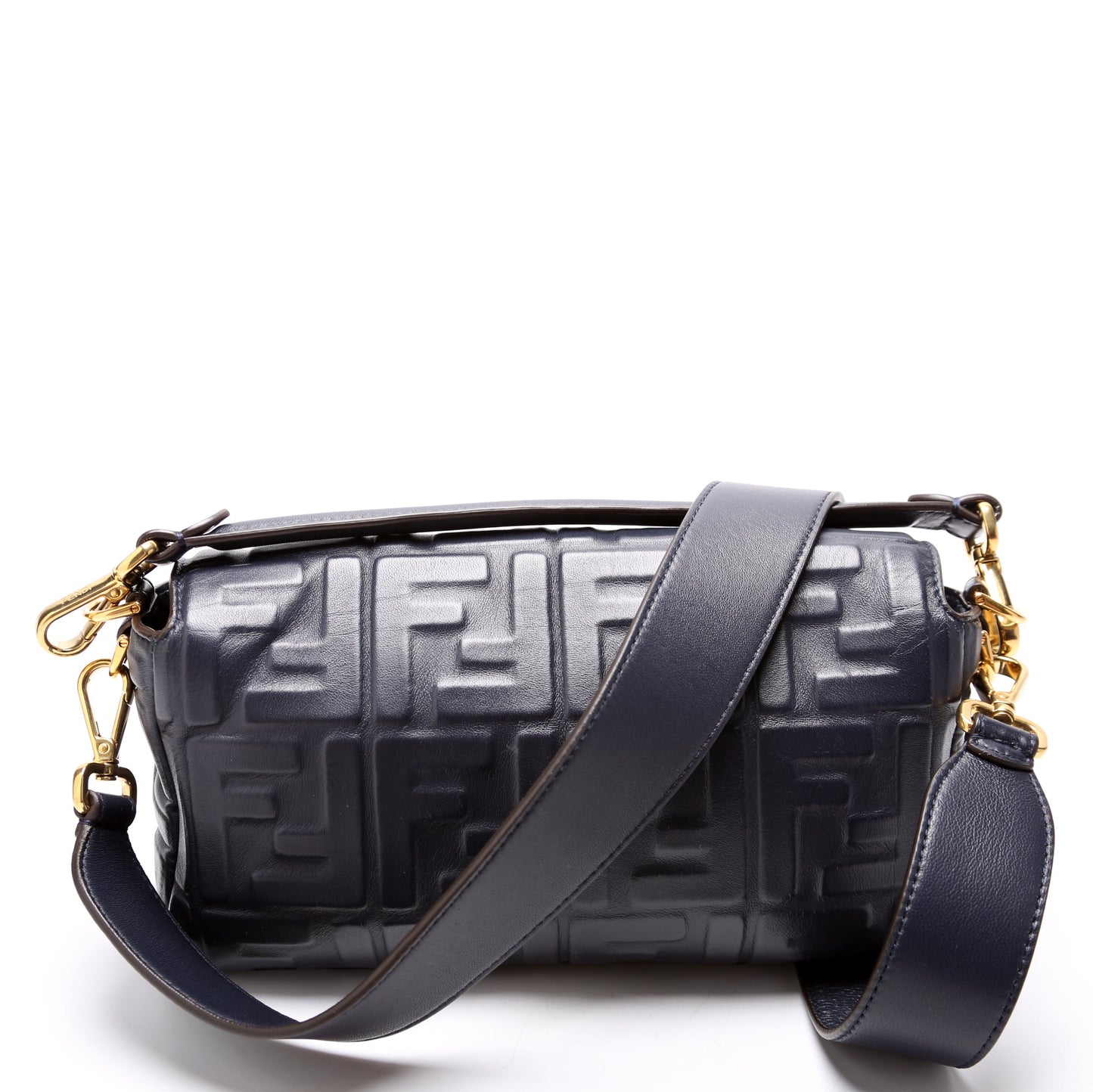 Fendi Baguette FF Embossed Nappa Navy Bag