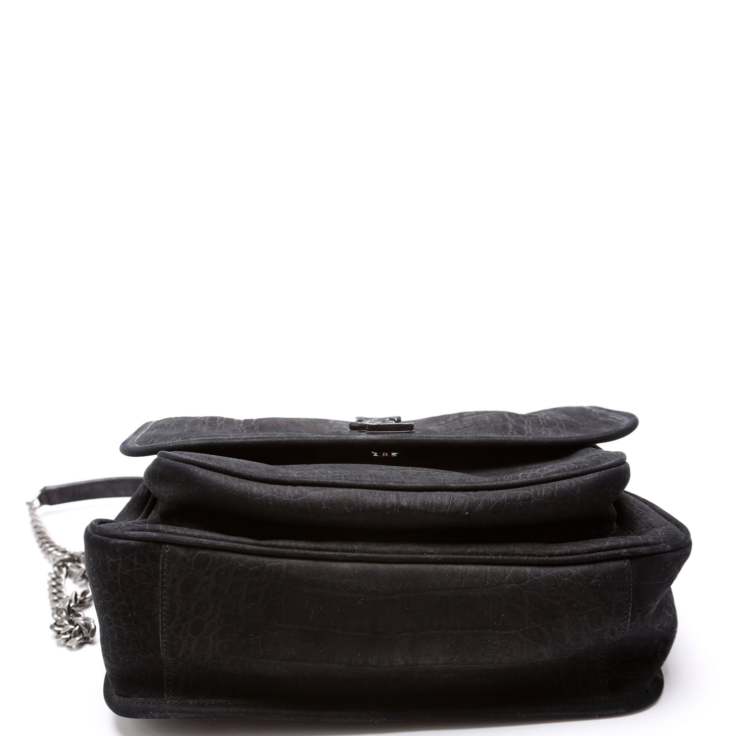Saint Laurent Crocodile Embossed Nubuck Niki Medium Satchel Black Bag