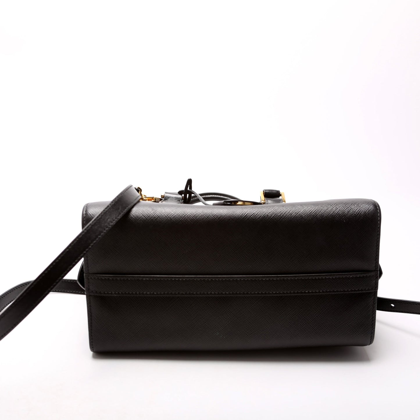 Prada 1BA164 Saffiano/Soft Calfskin Small Top Handle Black Bag