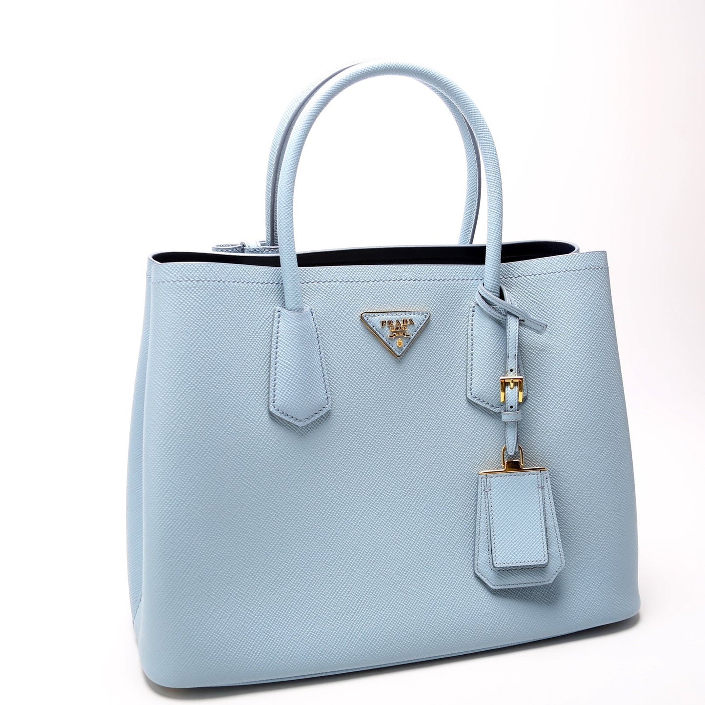 Prada Saffiano Cuir Double Medium Blue Bag