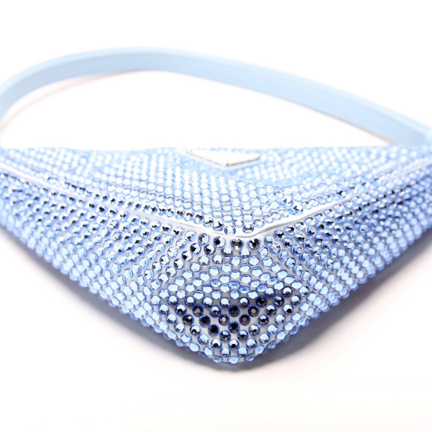 Prada 1BC190 Crystal Satin Triangle Pouch Blue Bag
