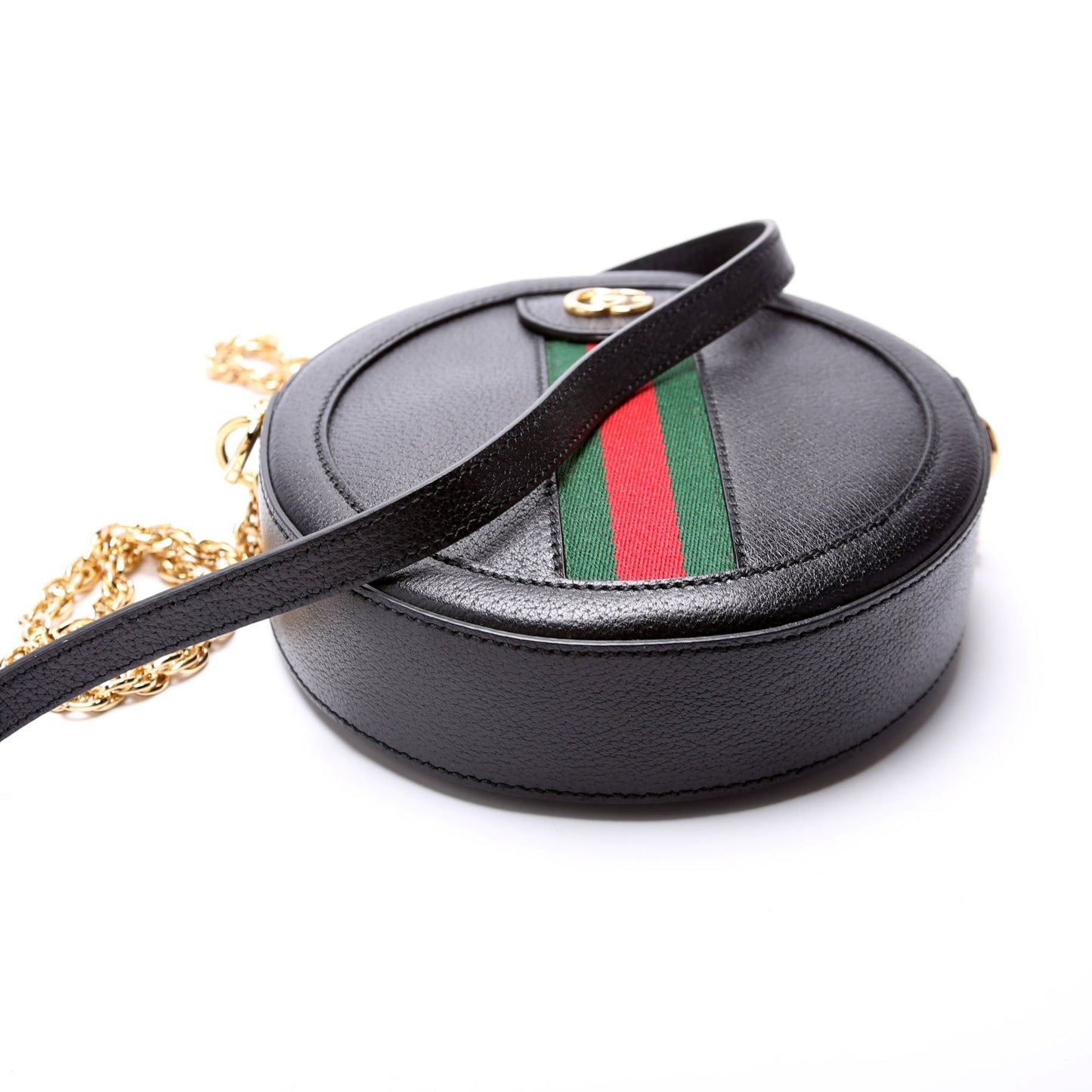 Gucci 550618 Ophidia Leather Round Small Crossbody Black Bag