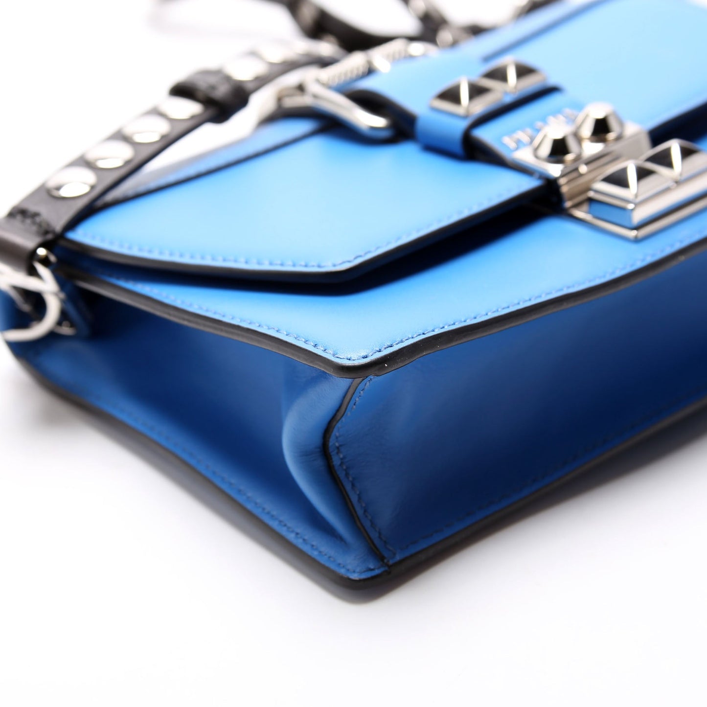 Prada City Studded Crossbody Calfskin Blue Bag