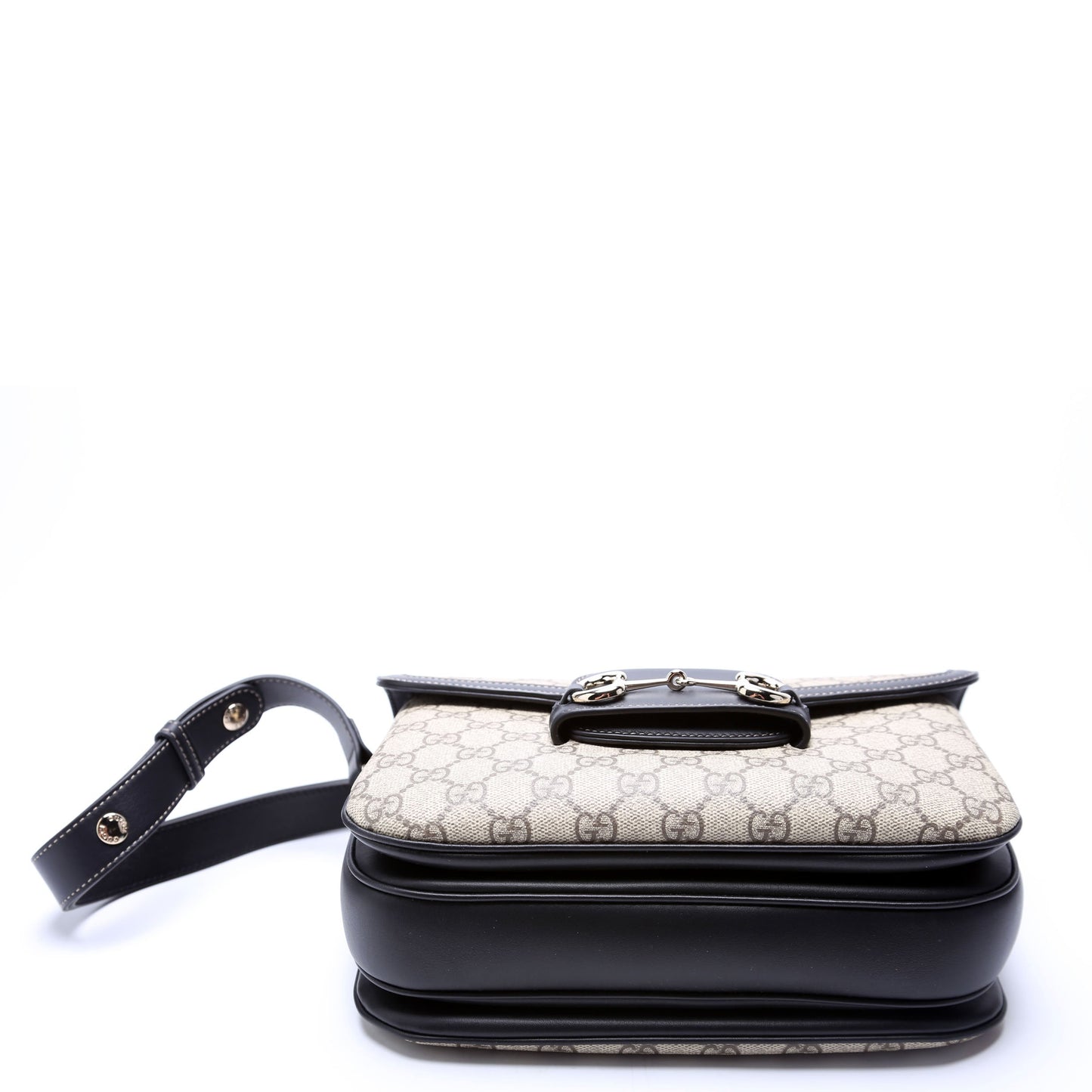 Gucci 815178 GG Supreme 1955 Horsebit Soft Medium Shoulder Black Bag
