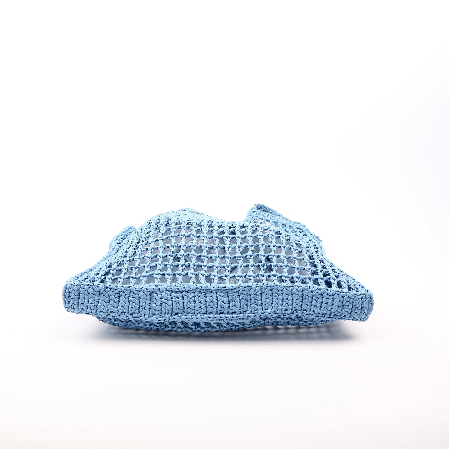 Prada 1BG393 Raffia Crochet Tote Blue Bag