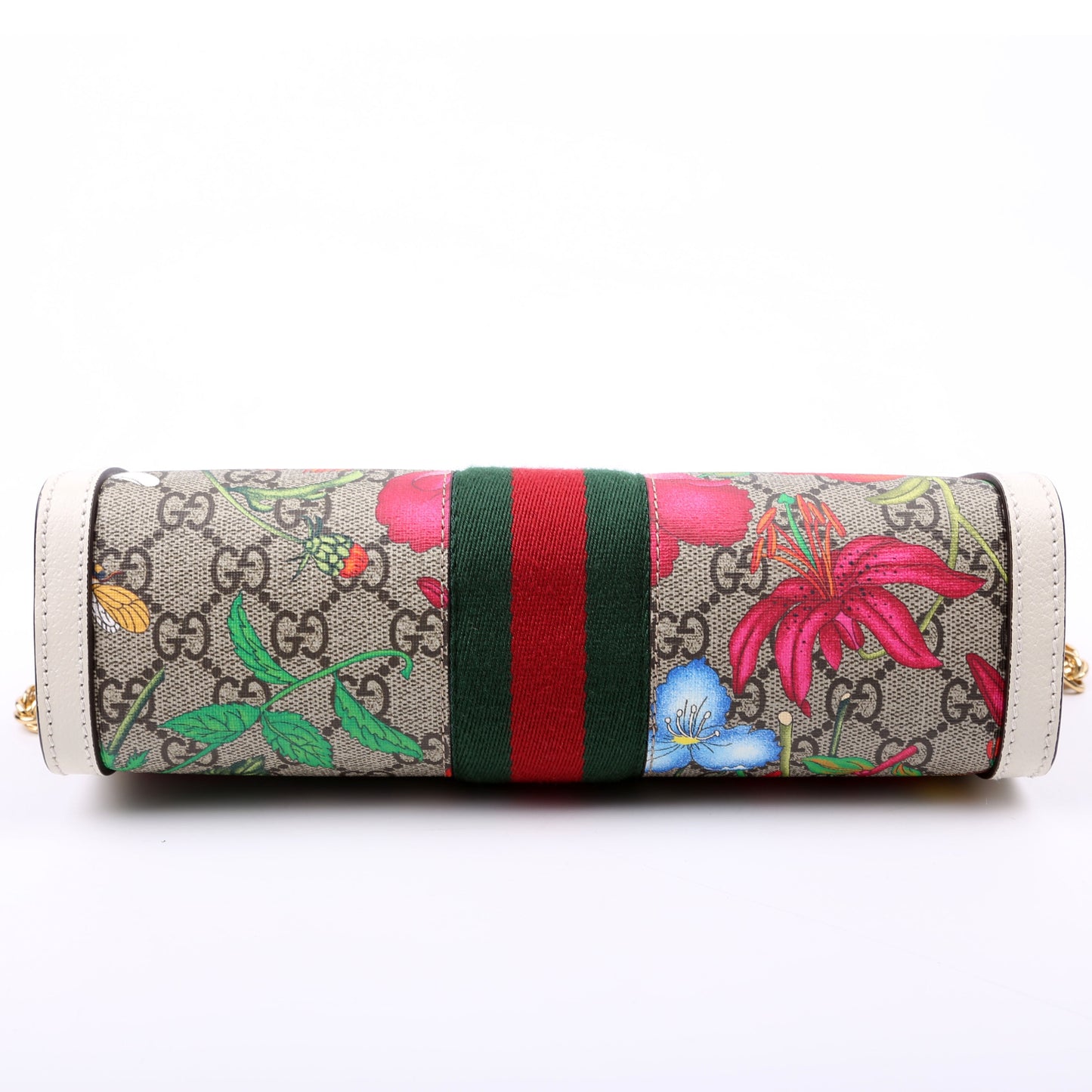 Gucci 503877 GG Supreme Flora Ophidia Small Chain White Bag