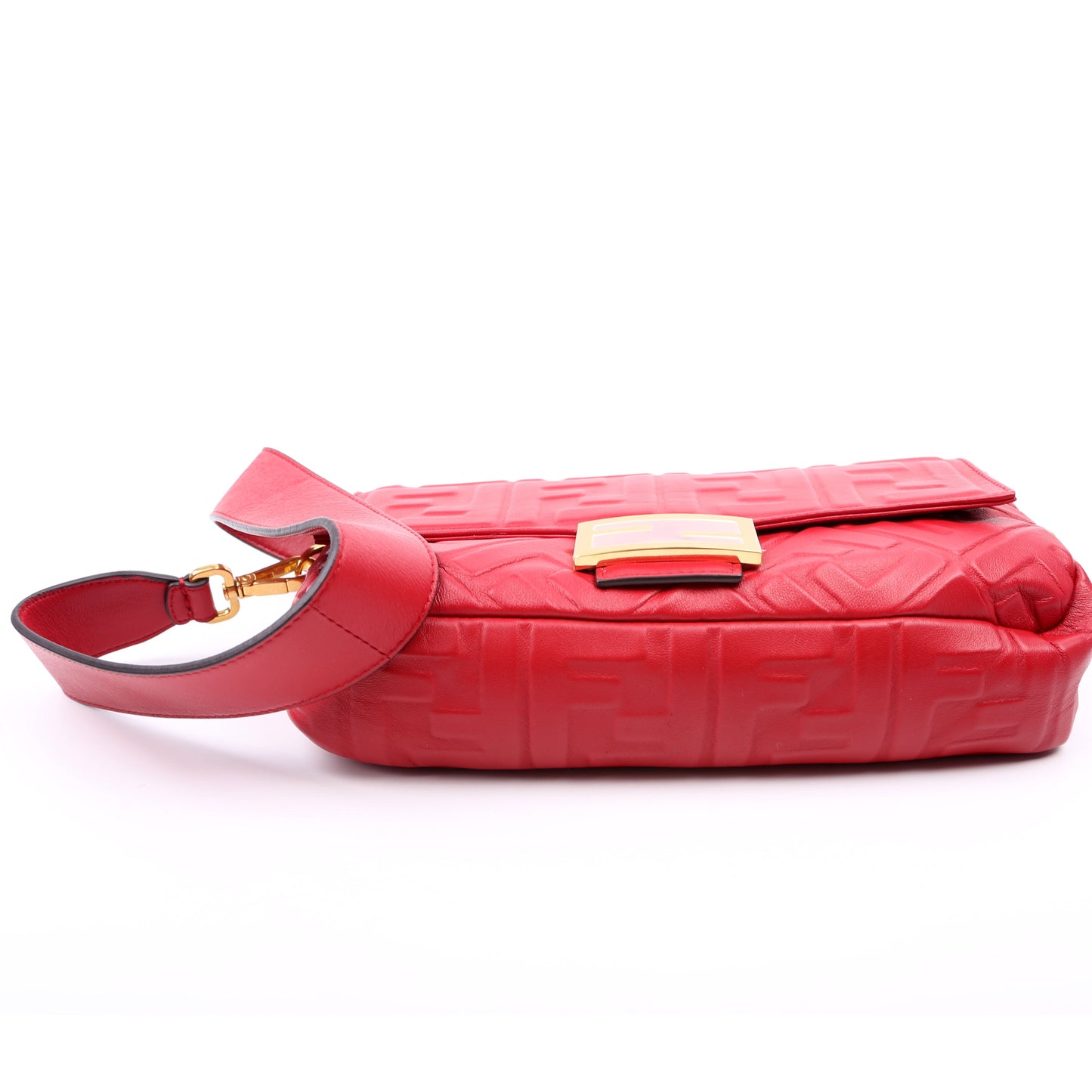 Fendi Baguette FF Embossed Nappa Red Bag
