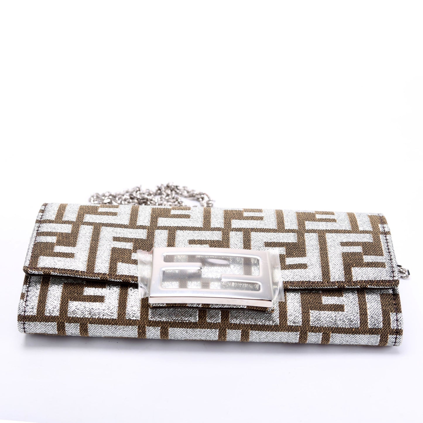 Fendi 8M3065 FF Jacquard 1974 Continental Wallet On Chain Brown/Silver Bag