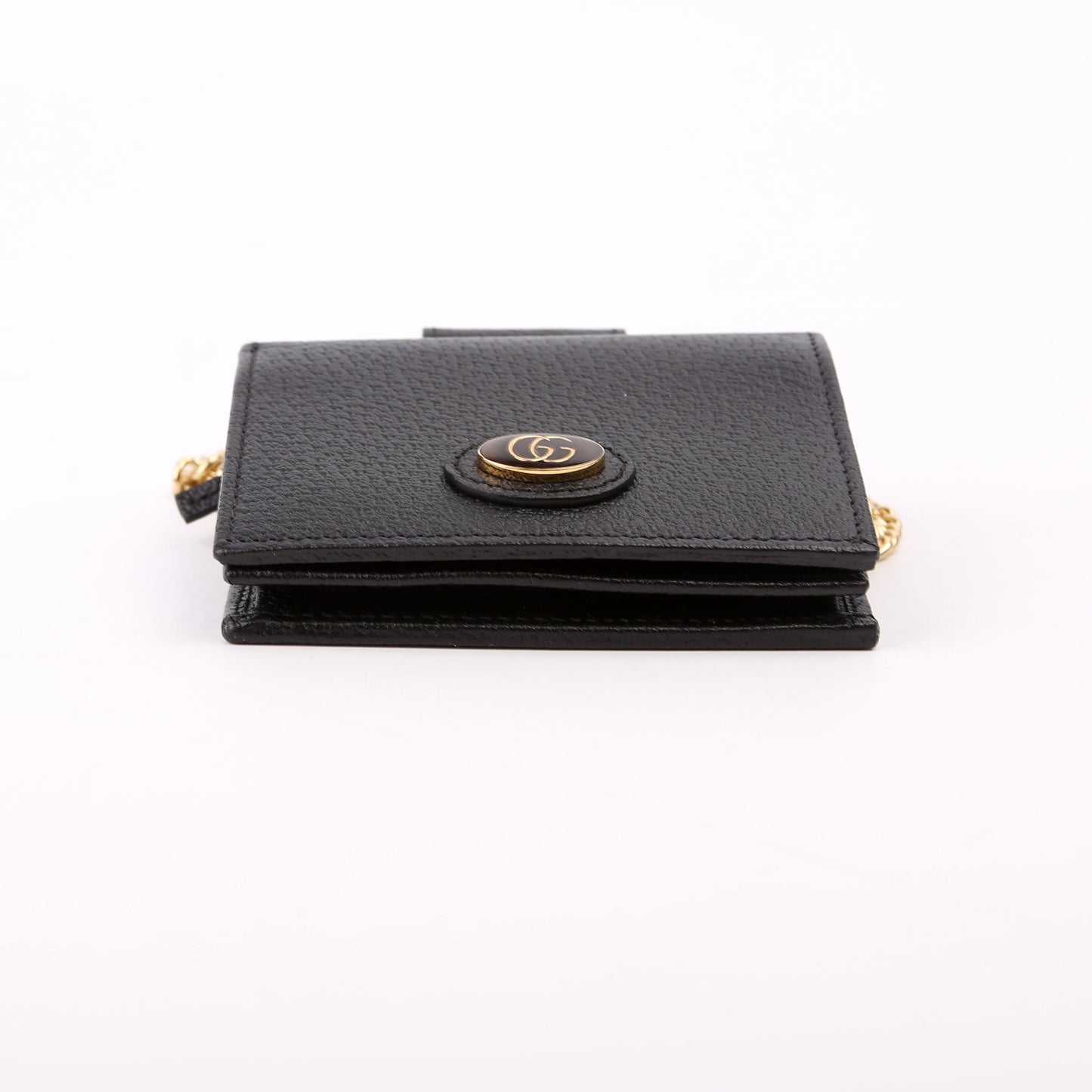 Gucci 617195 GG Enamel Calfskin Lipstick Card Holder Chain Wallet Black Bag
