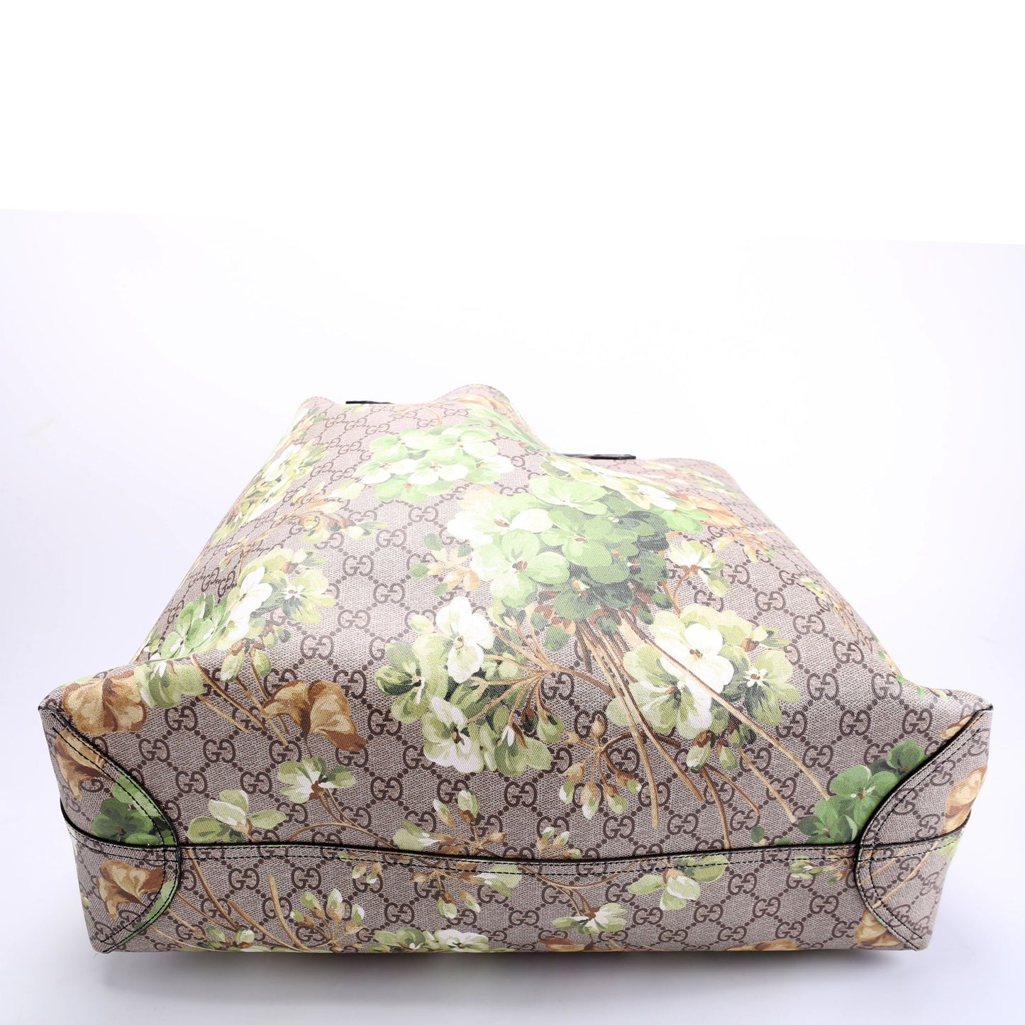 Gucci 368568 GG Blooms Reverse Medium Tote Beige/Green/Black Bag