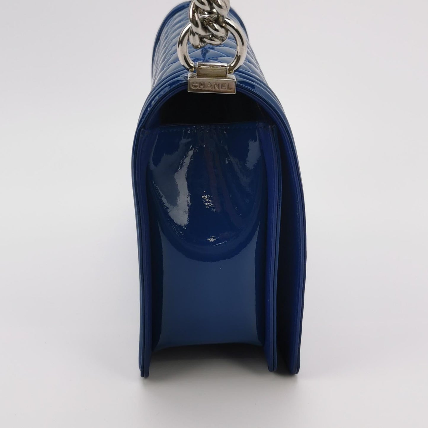 Chanel Le Boy Large Royal Blue Patent Leather Silver Hardware 2014-2015