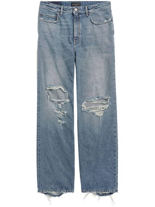 Luxury Balenciaga Trending 2026 Distressed Denim Straight Jeans Blue