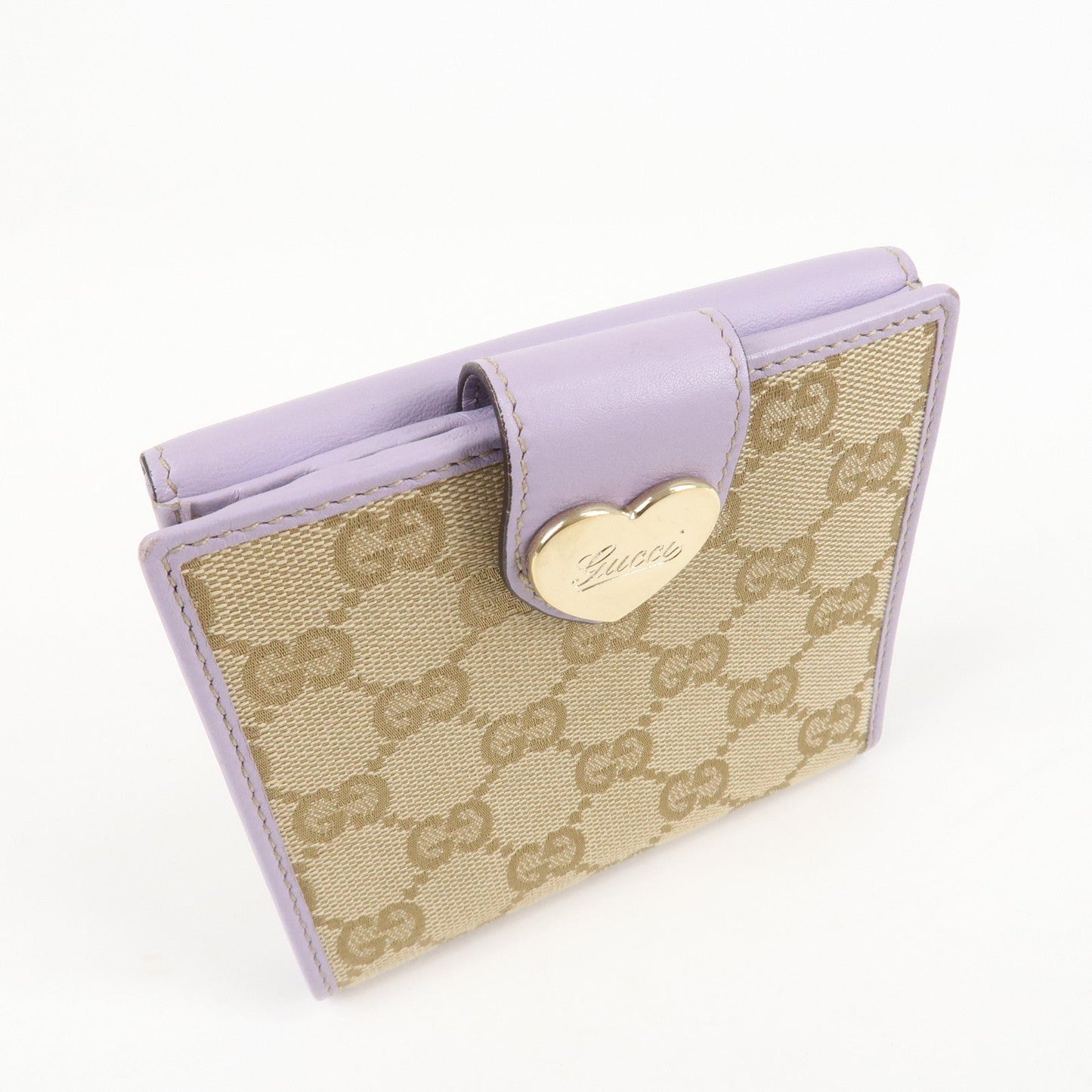 GUCCI Lovely Heart GG Canvas Leather W Hook Bi-Fold Wallet 203549