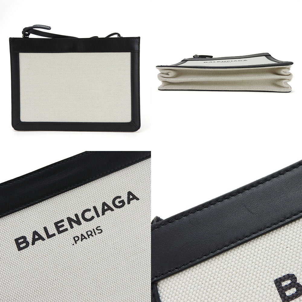 BALENCIAGA Shoulder Bag 390641 Canvas, Leather Ivory Navy Pochette Women