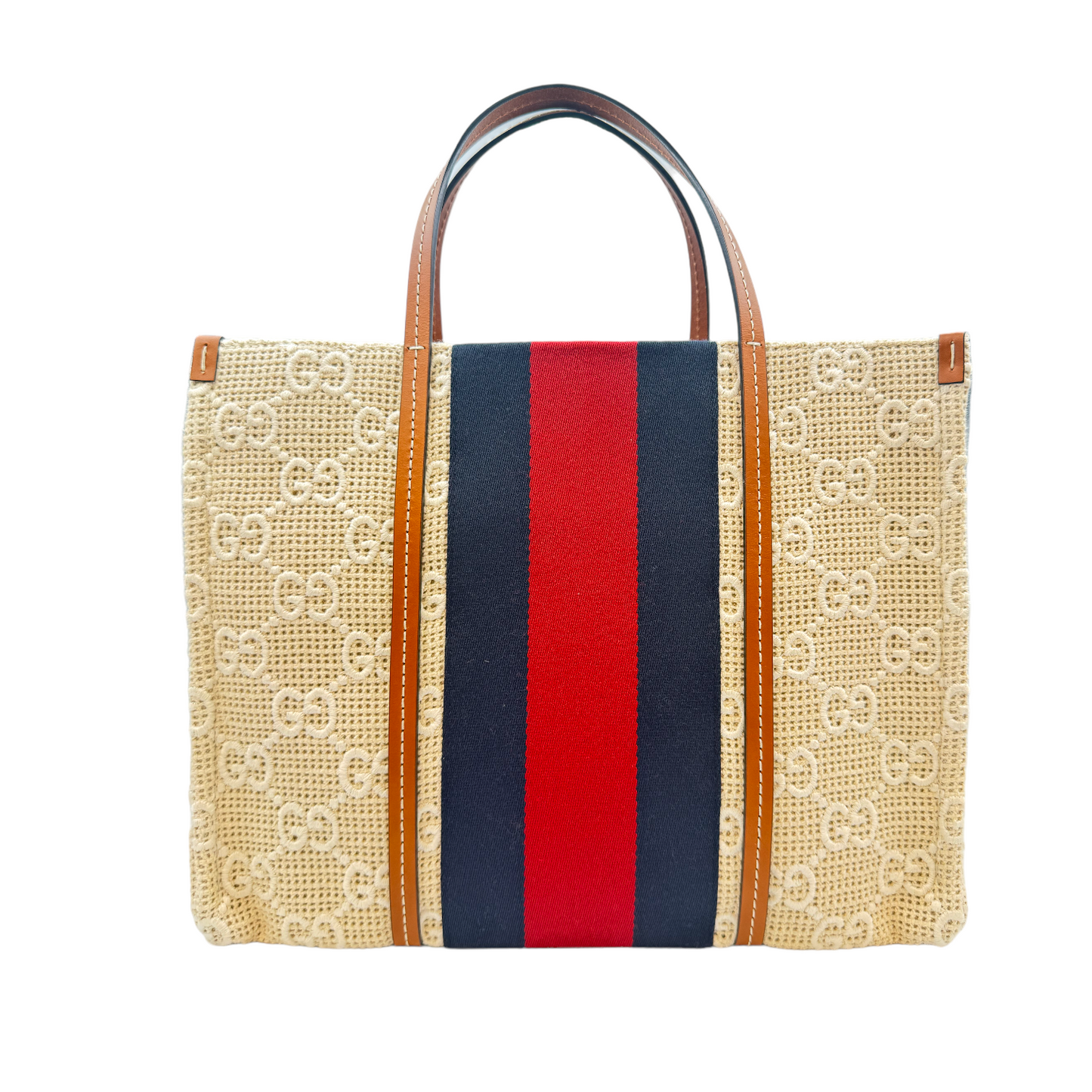 Gucci Brown Leather Canvas Tote Style 39