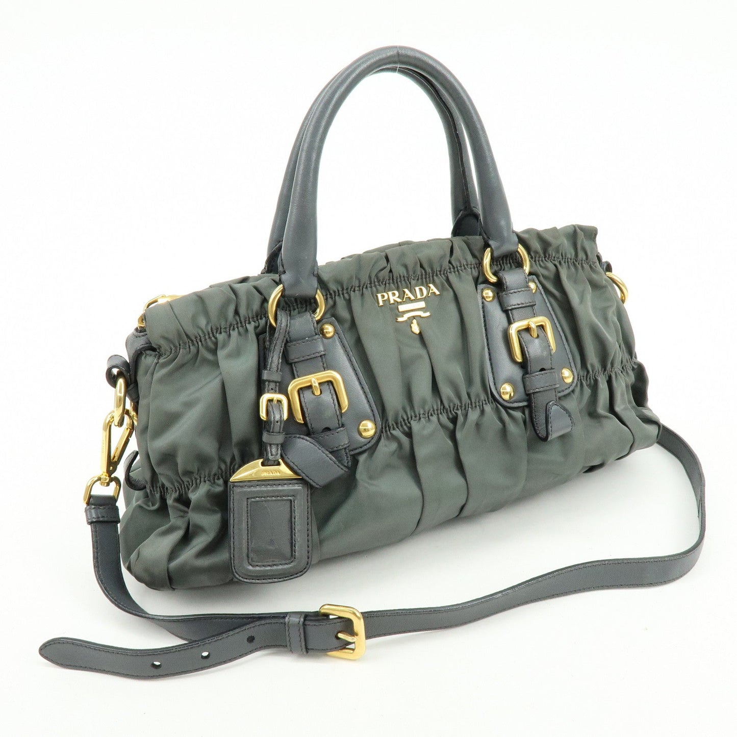 PRADA Nylon Leather 2Way Bag Hand Bag Shoulder Bag Gray BN1407