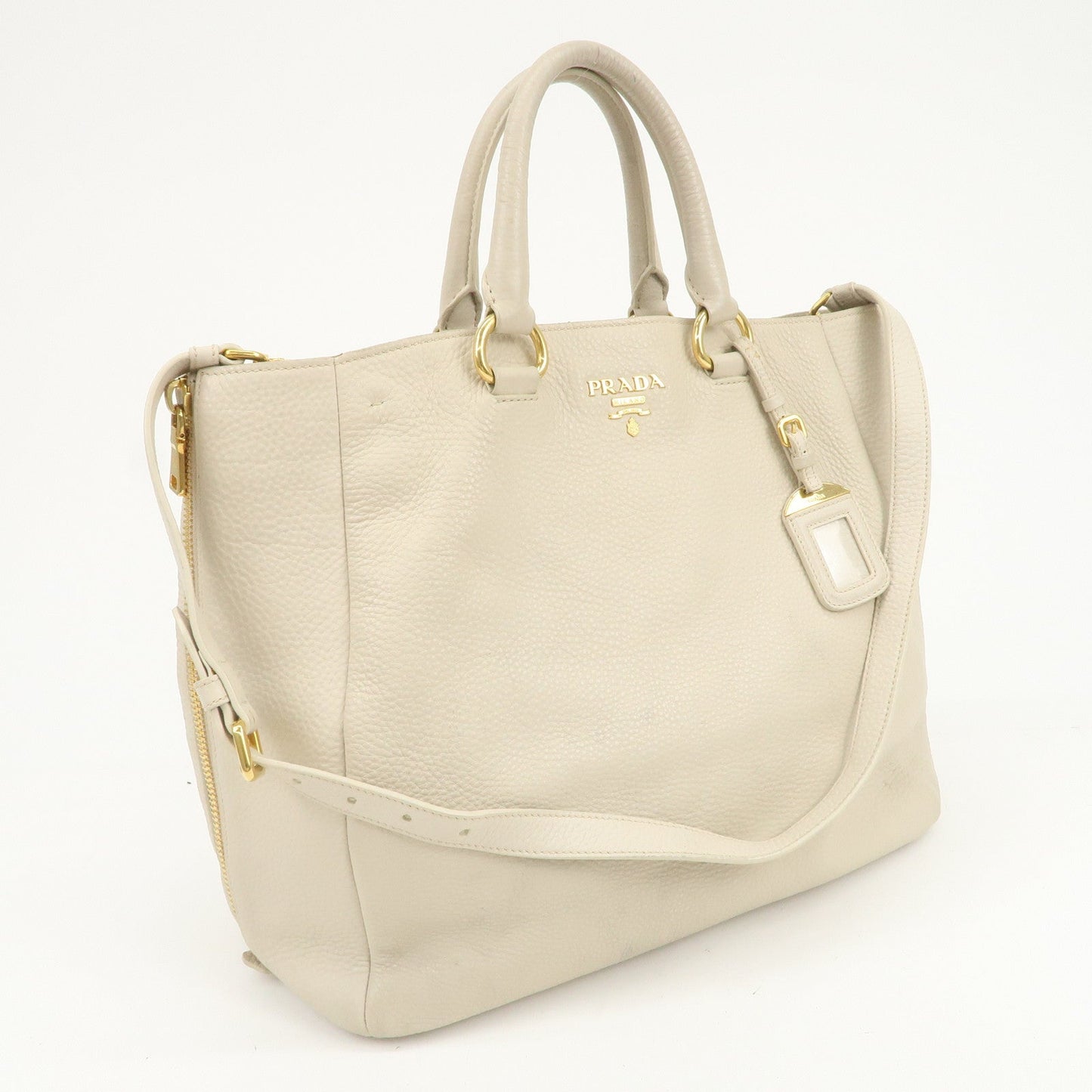 PRADA Logo 2Way Bag Hand Bag Shoulder Bag Ivory