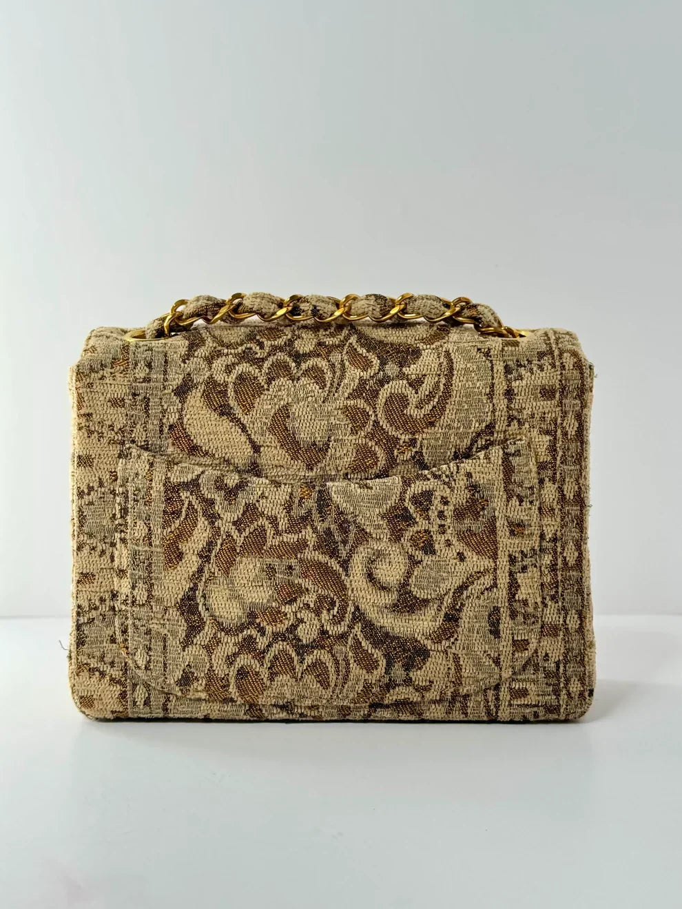 Chanel 1991 Bronze Metallic Brocade Mini Square Flap Bag