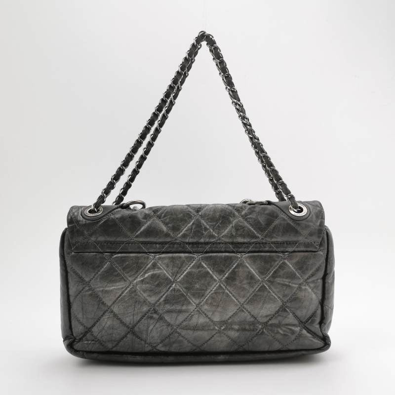Chanel Paris Bombay Pondicherry Flap Bag Quilted Large Grey Silver Hardware