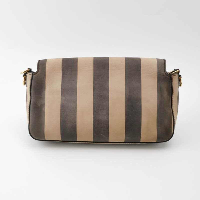 Fendi Baguette Crossbody Bag Leather Beige and Black Stripes