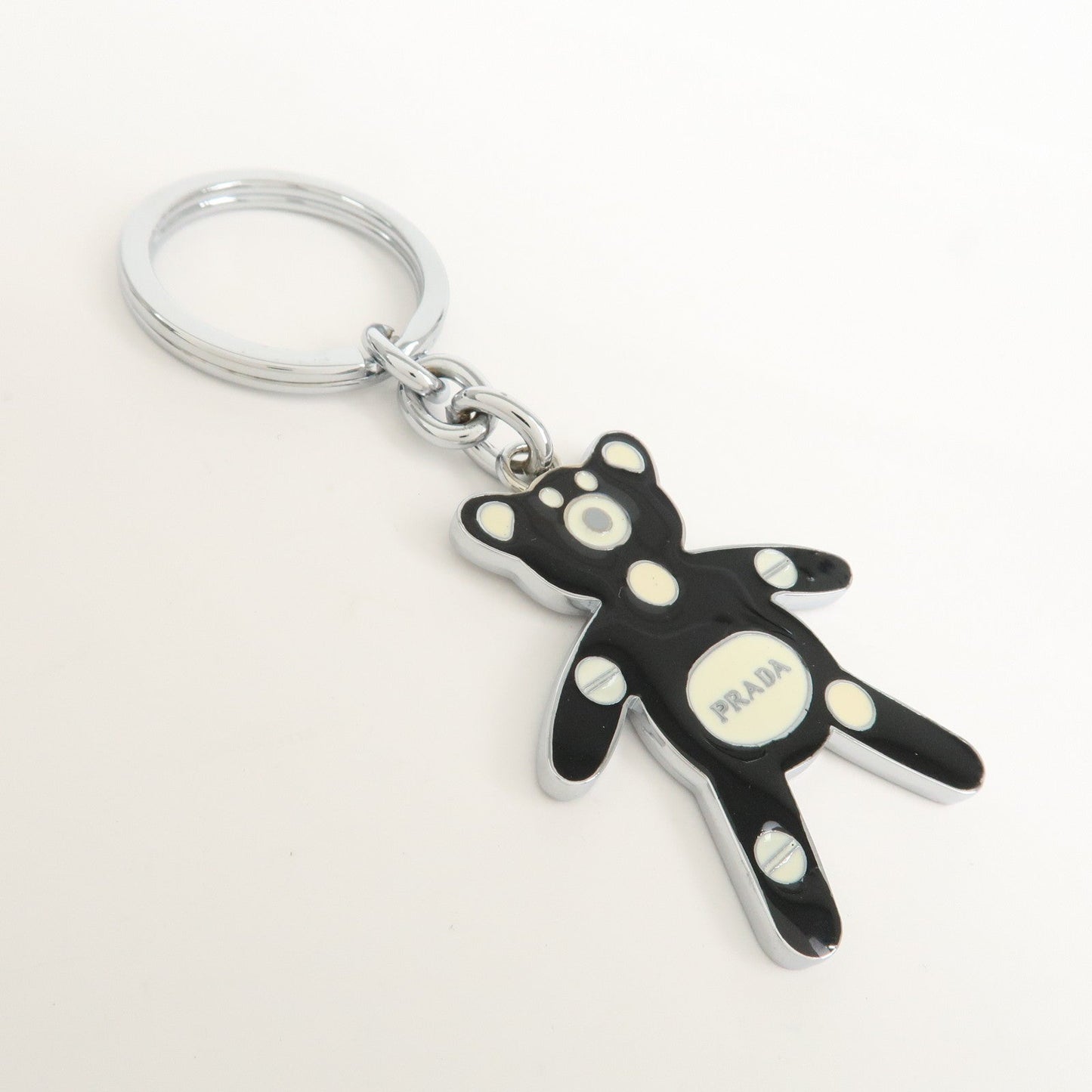 PRADA Metal Bear Bag Charm Key Chain Black Silver 1AJB11