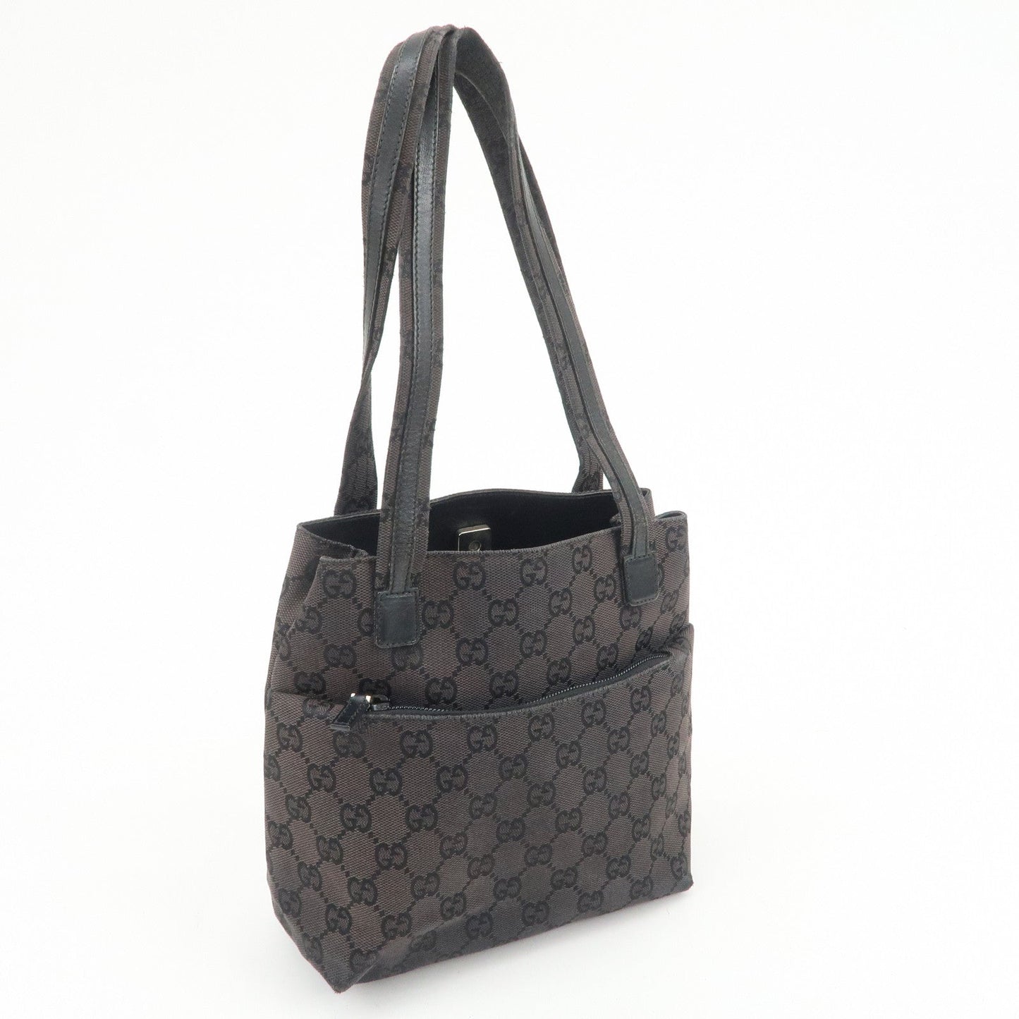 GUCCI GG Canvas Leather Hand Bag Shoulder Bag Dark Brown 002?1075