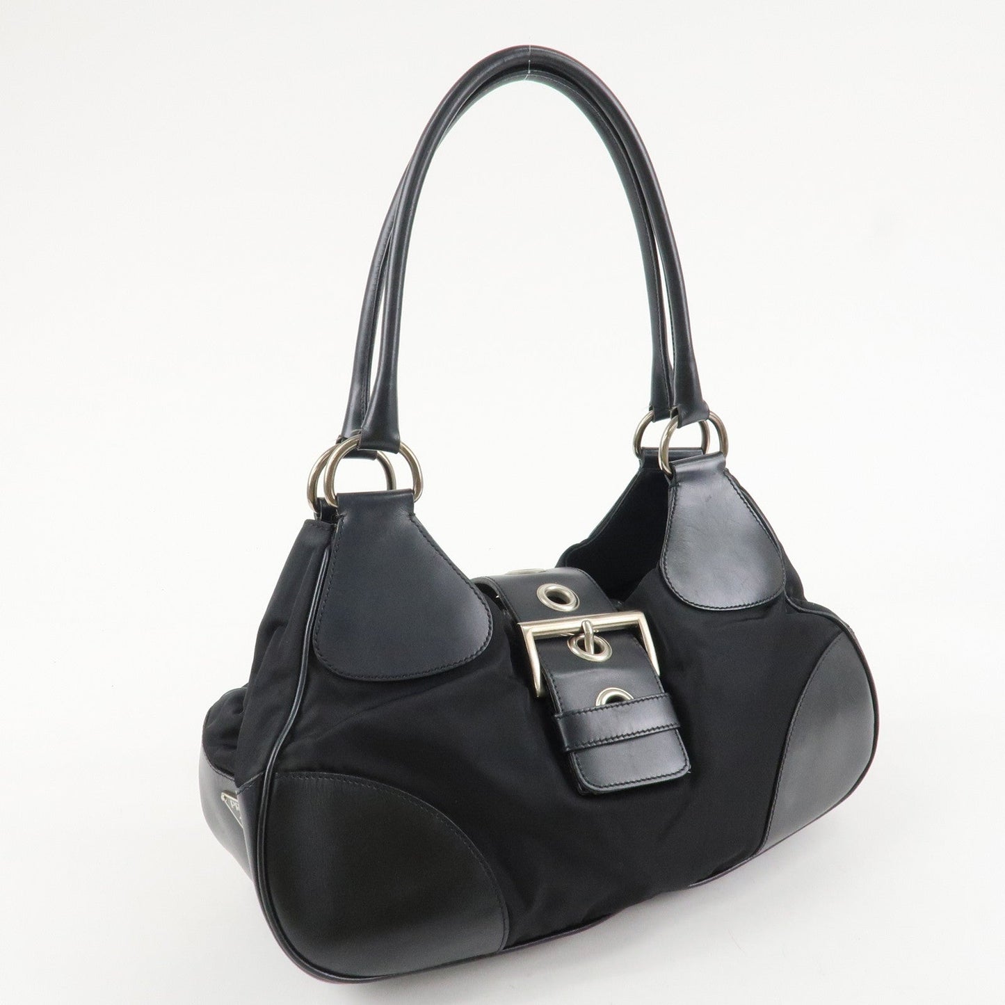 PRADA Moon Silhouette Shoulder Bag Hand bag Black Silver HDW BR0828