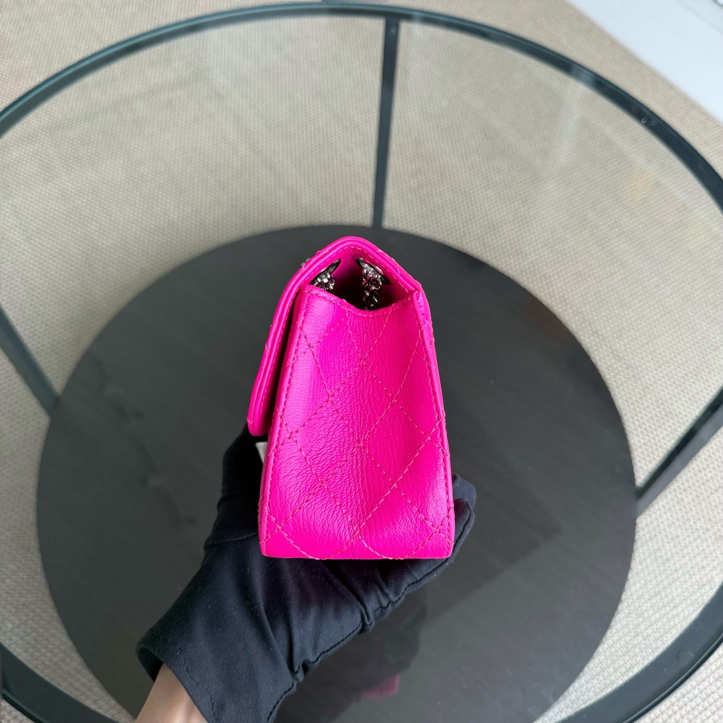 Chanel 2.55 Reissue Mini - 20CM Quilted Grained Calfskin Pink Silver Hardware Series 28