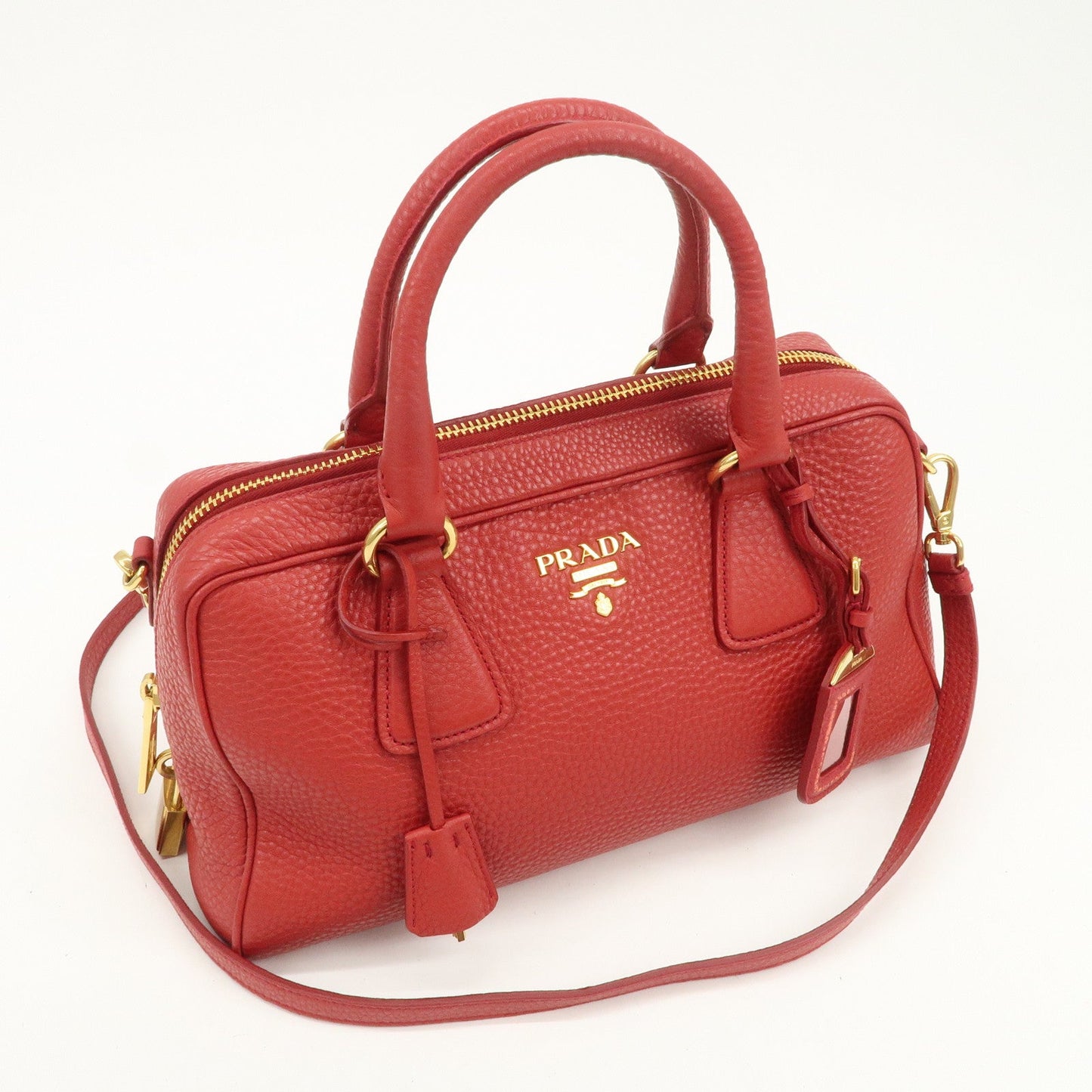 PRADA Logo Leather 2Way Bag Hand Bag Shoulder Bag Red BL0867
