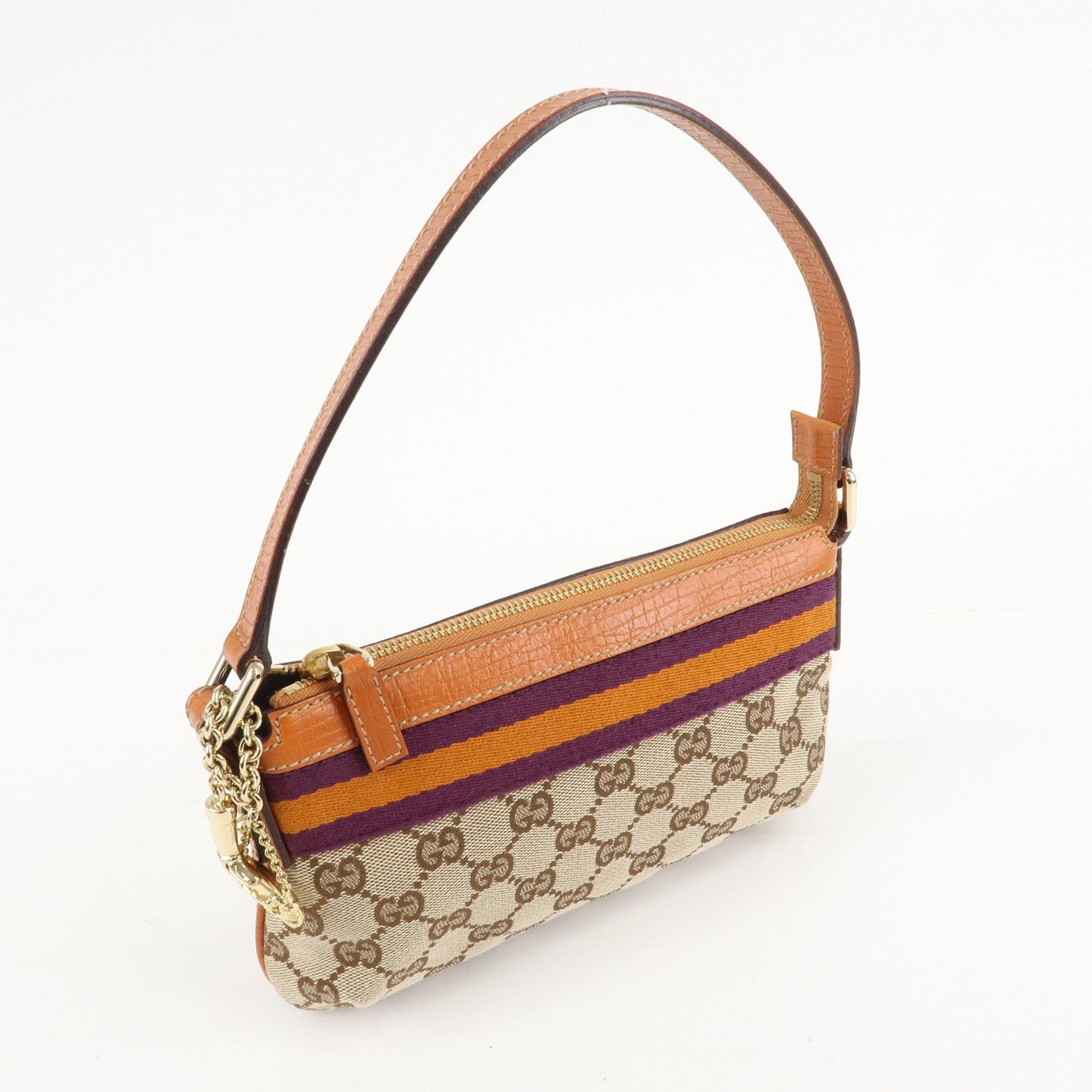 GUCCI Sherry GG Canvas Leather Shoulder Bag Gold Boots Bag Charm 145970