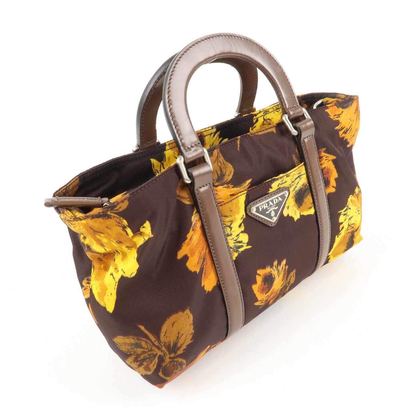 PRADA Triangle Logo 2Way Hand Bag Shoulder Bag Brown Yellow BN1052