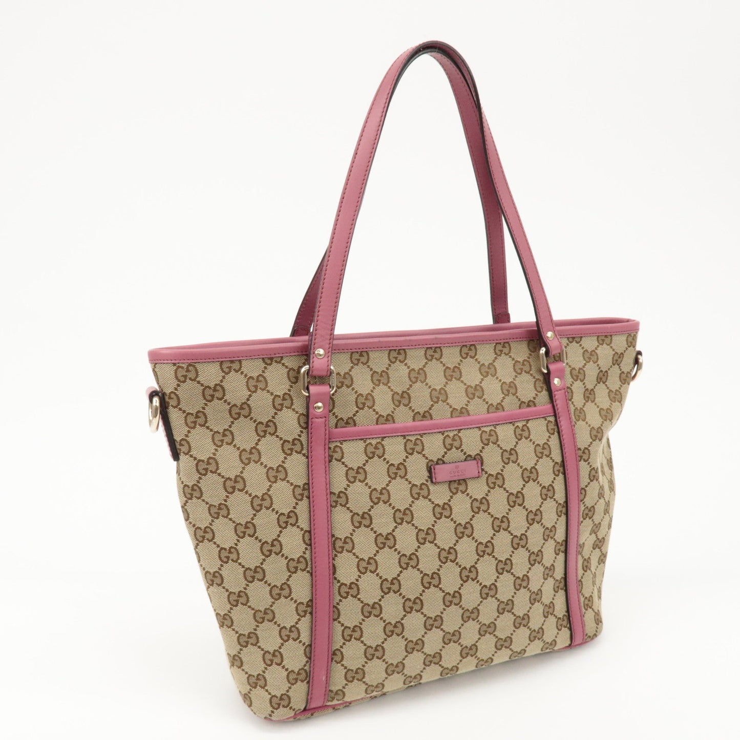 GUCCI GG Canvas Leather 2way Tote Bag Hand Bag Beige Pink 388929