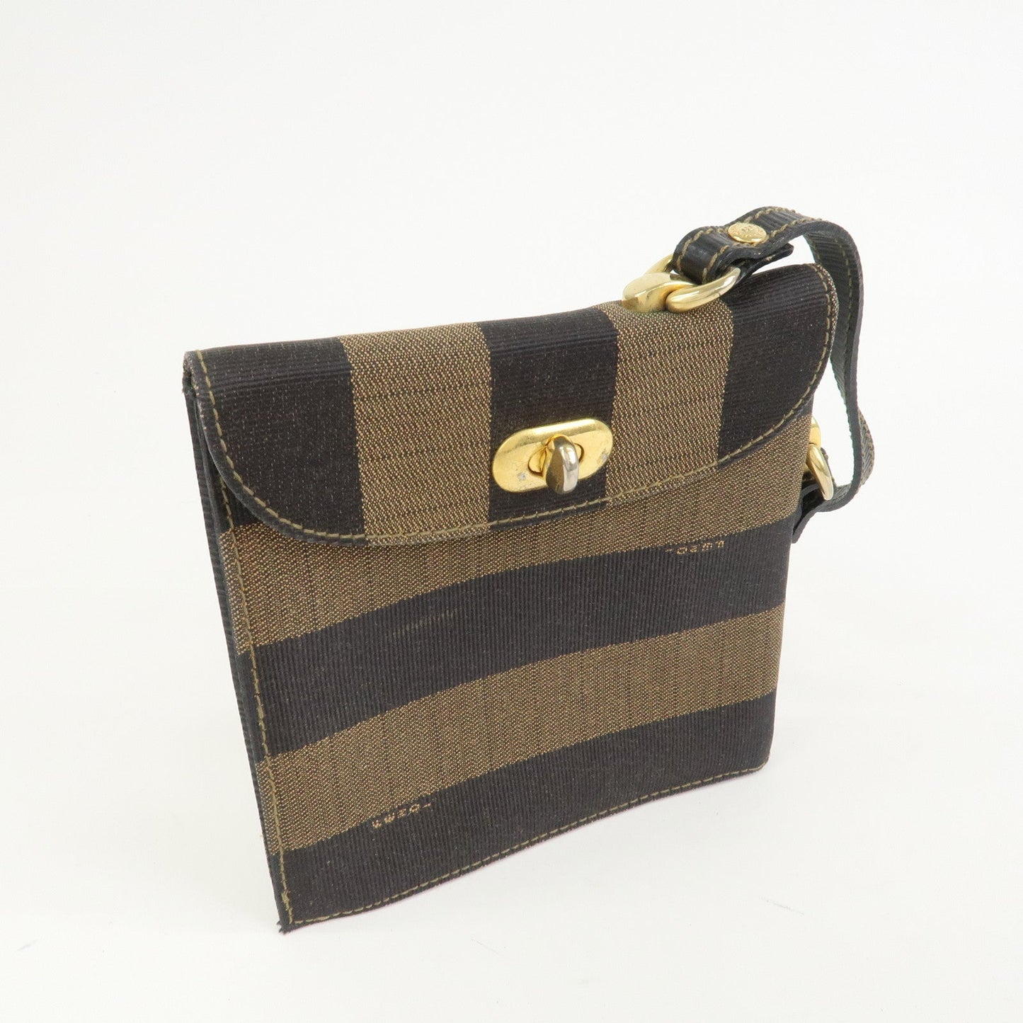 FENDI Pequin Logo Canvas Leather Shoulder Bag Crossbody Bag 15171