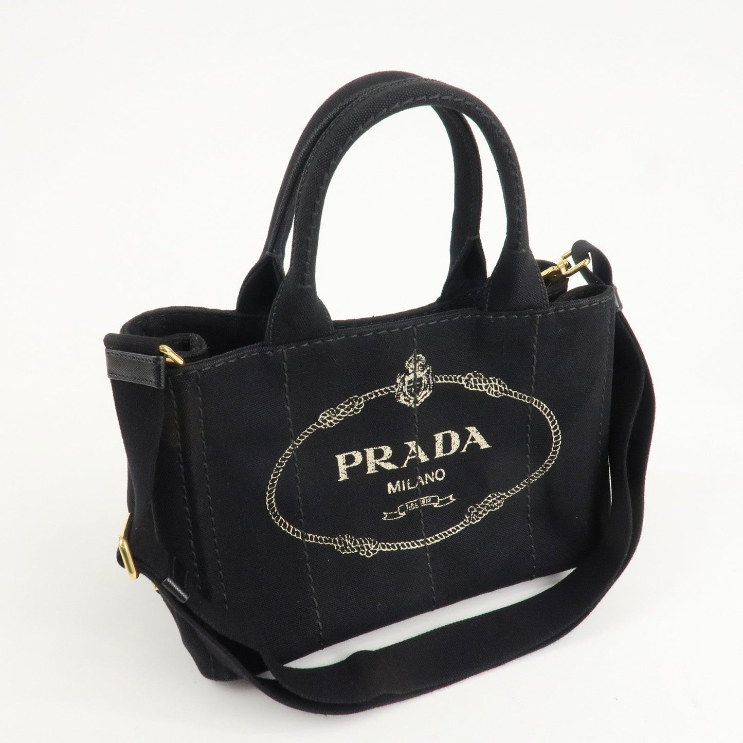 PRADA Canapa Mini Canvas 2Way Hand Bag Tote Bag Black 1BG439