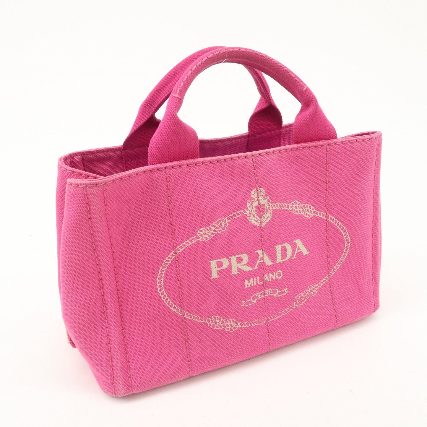 PRADA Logo Canapa Mini Canvas Tote Bag Hand Bag Pink BN2439