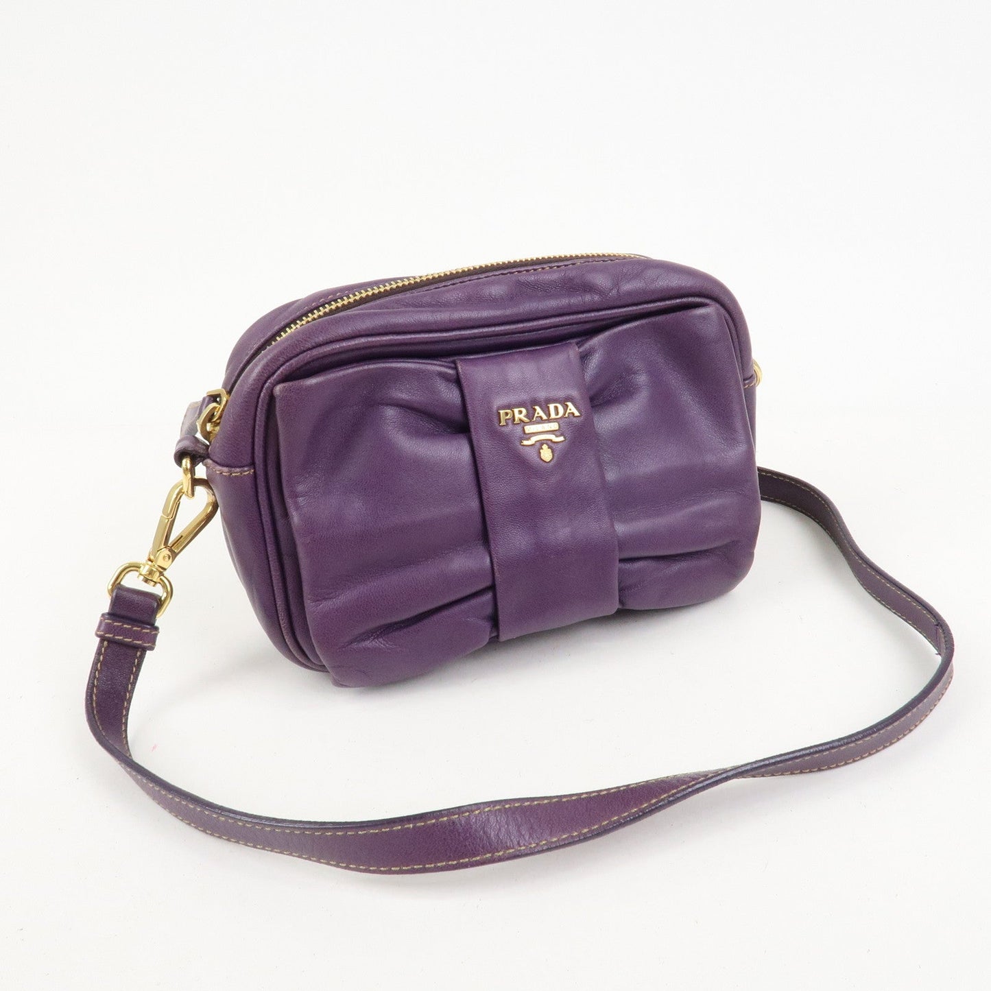 PRADA Logo Nappa Leather Ribbon Mini Shoulder Bag Purple 1NF727