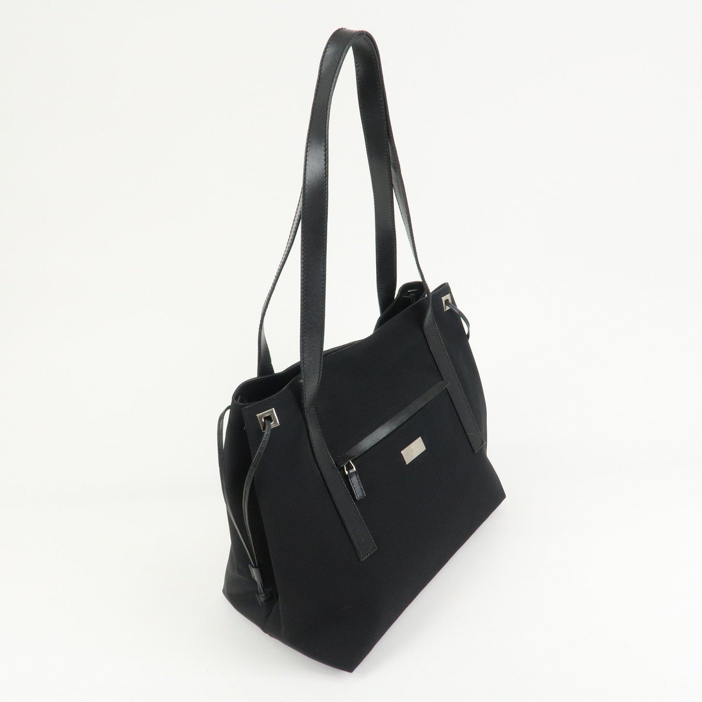 GUCCI Logo Nylon Leather Tote Bag Shoulder Bag Black 019??0493