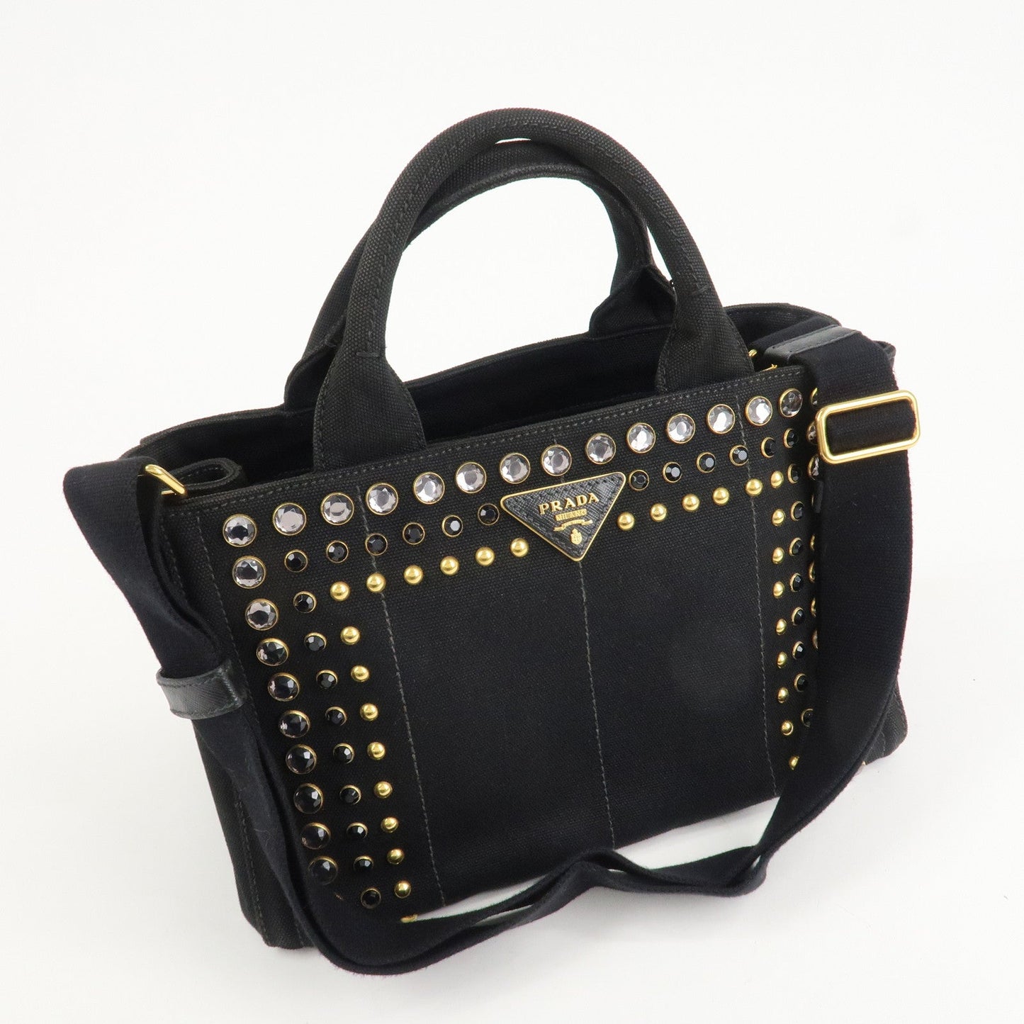 PRADA Canapa Mini Canvas 2Way Hand Bag Tote Bag Black 1BG439