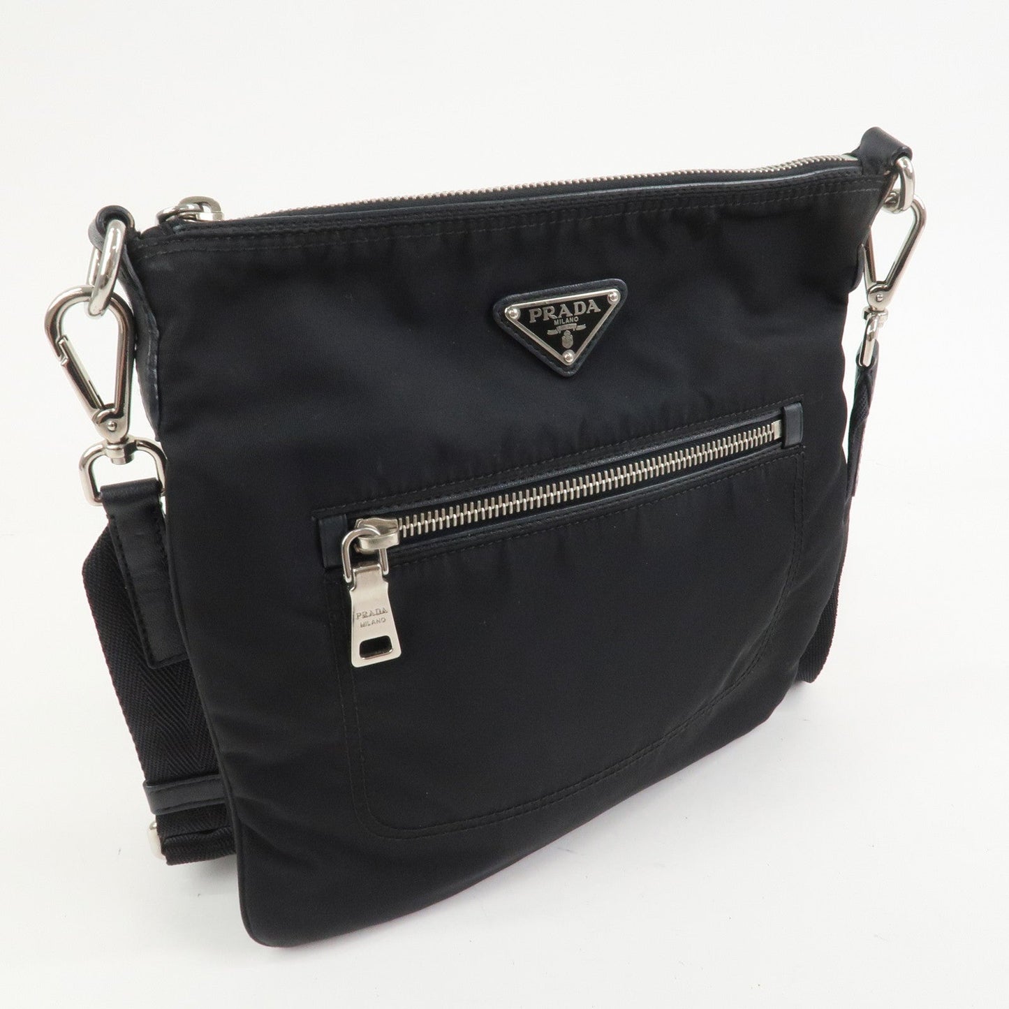 PRADA Triangle Logo Nylon Leather Shoulder Bag Black BT0716