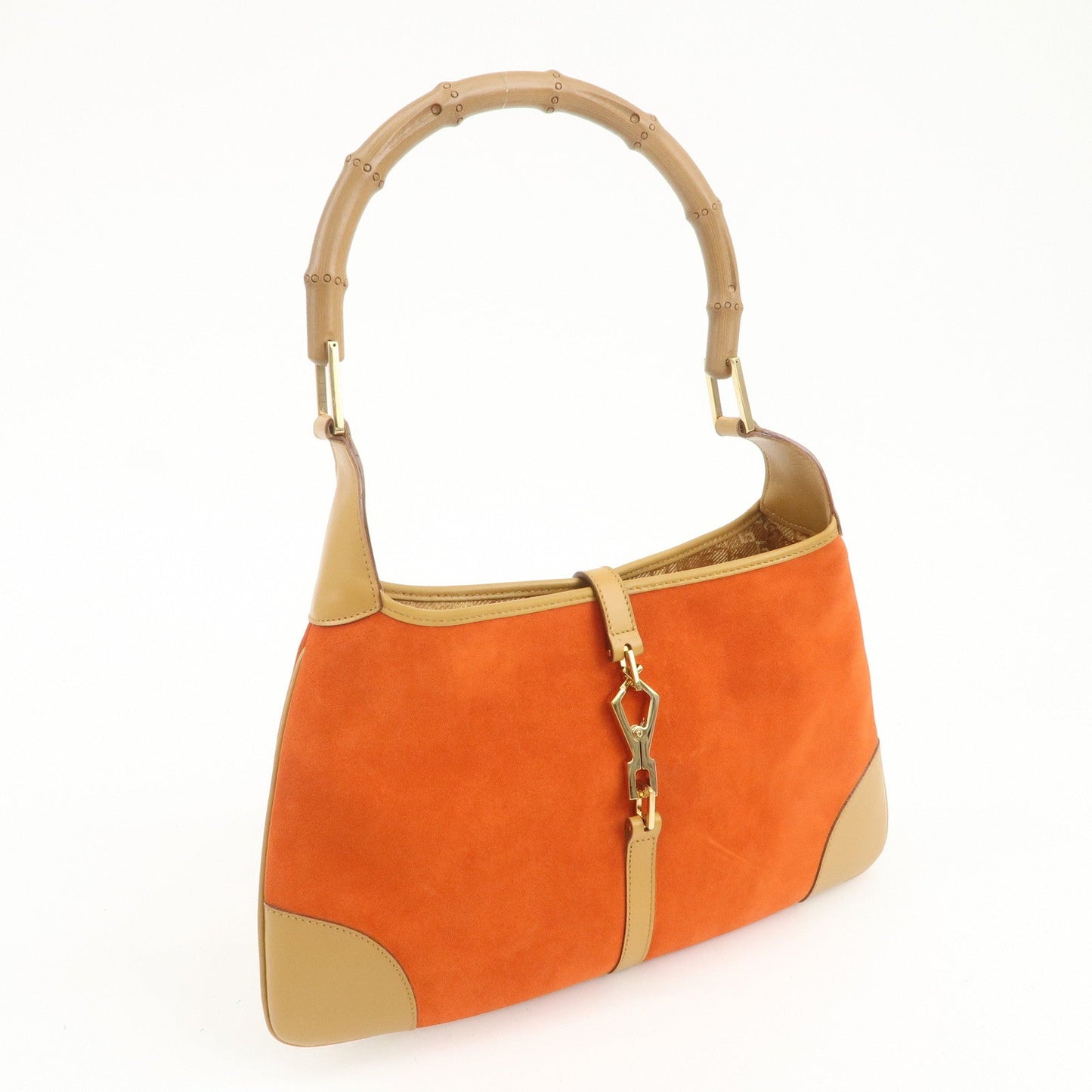 GUCCI Bamboo Suede Leather Shoulder Bag Orange 001??4060??002058