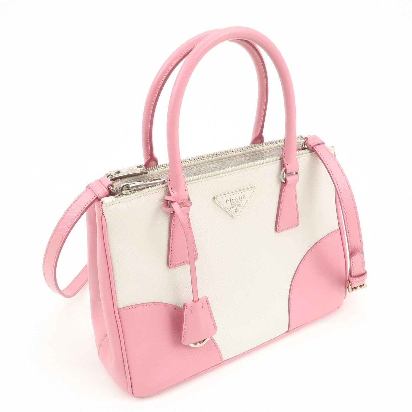 PRADA CITY CALF Triangle Logo Saffiano Leather 2Way Bag Pink B2863K