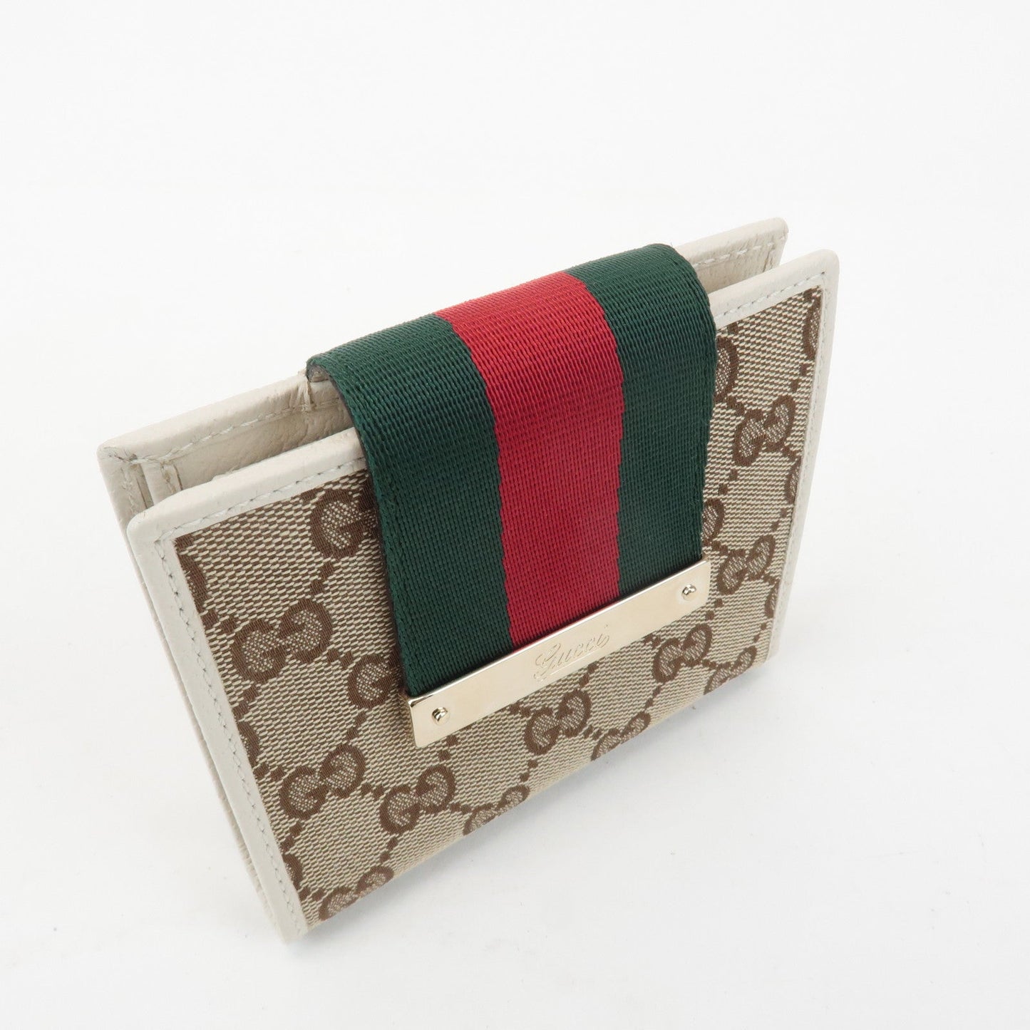 GUCCI Sherry GG Canvas Leather Bi-fold Wallet Beige Ivory 181669