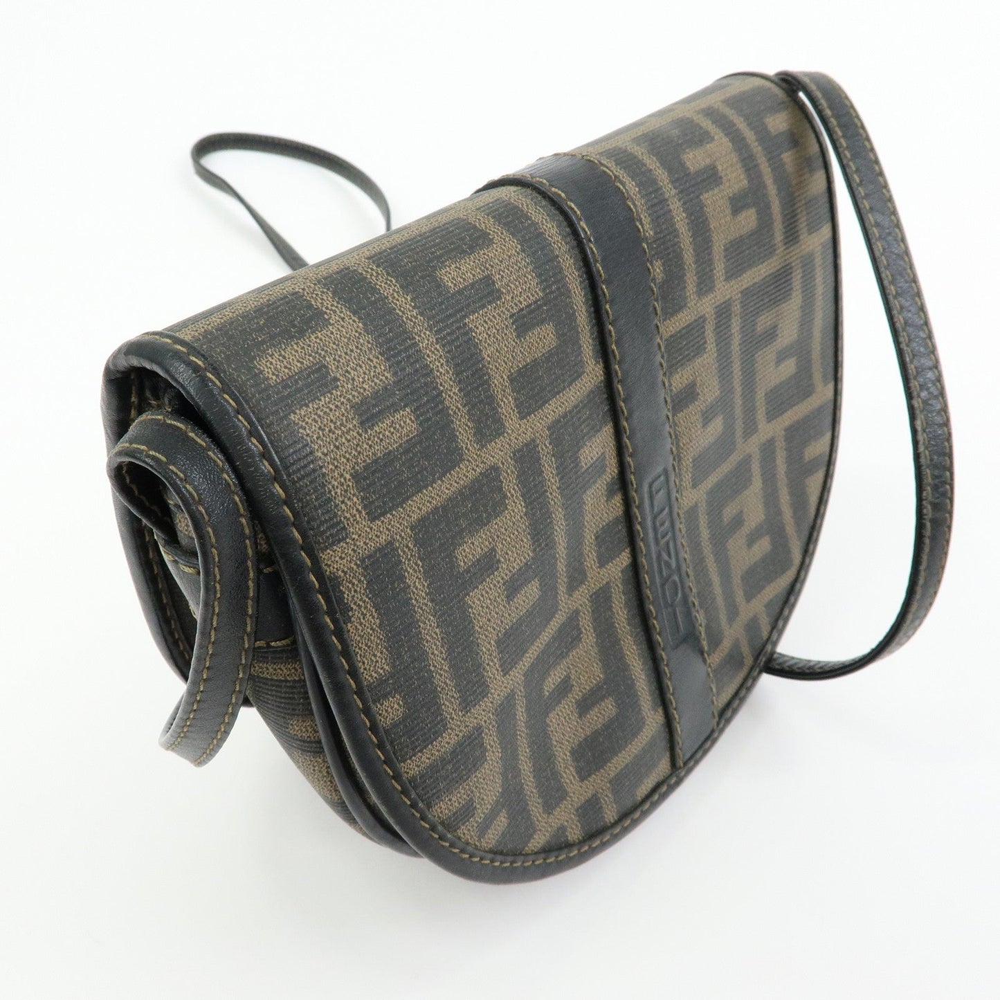 FENDI Zucca PVC Leather Canvas Shoulder Bag Brown Black